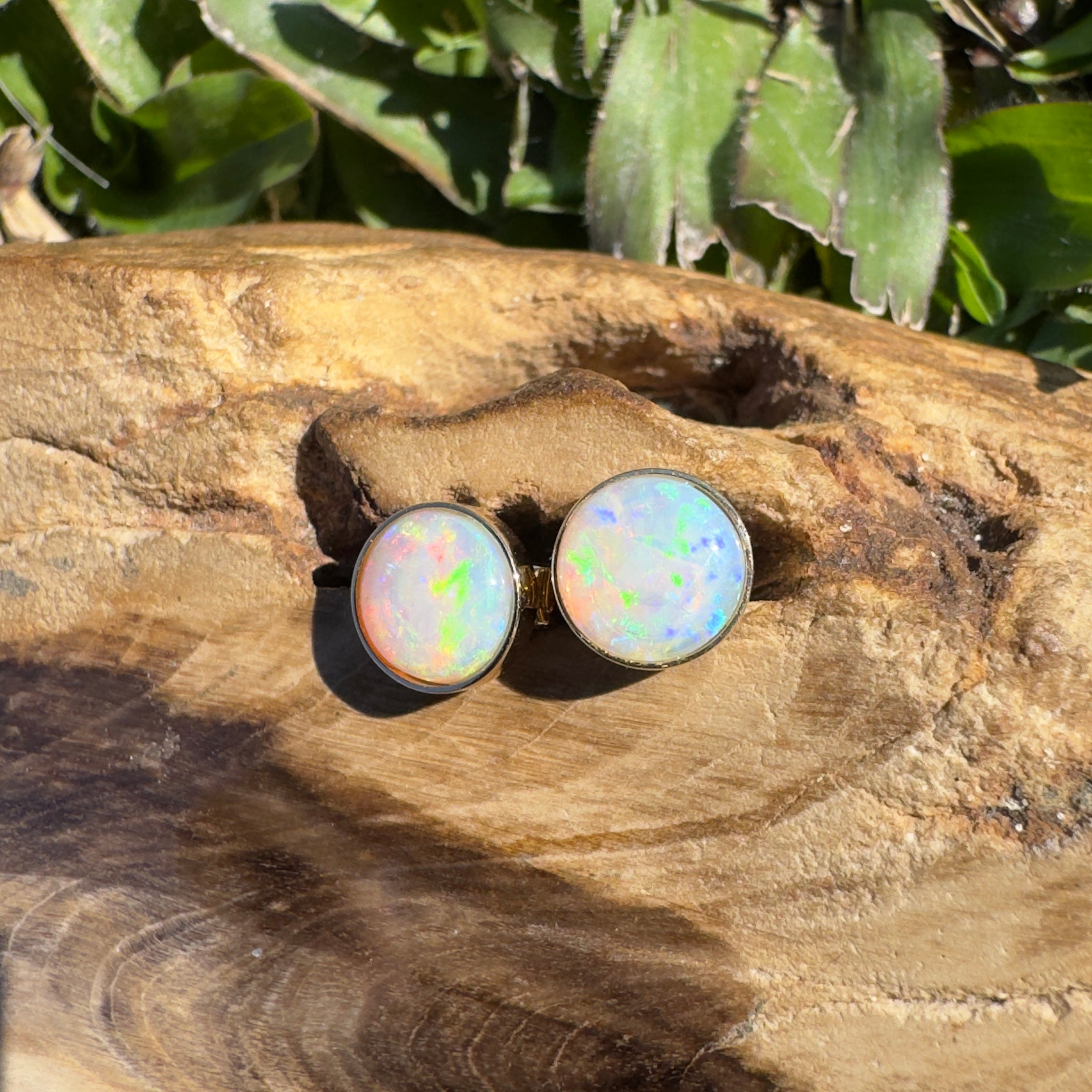1.6ct Coober Pedy Opal Stud Earrings ~ 'Lorne Sunset' | 14ct Yellow Gold | Solid Australian Opal