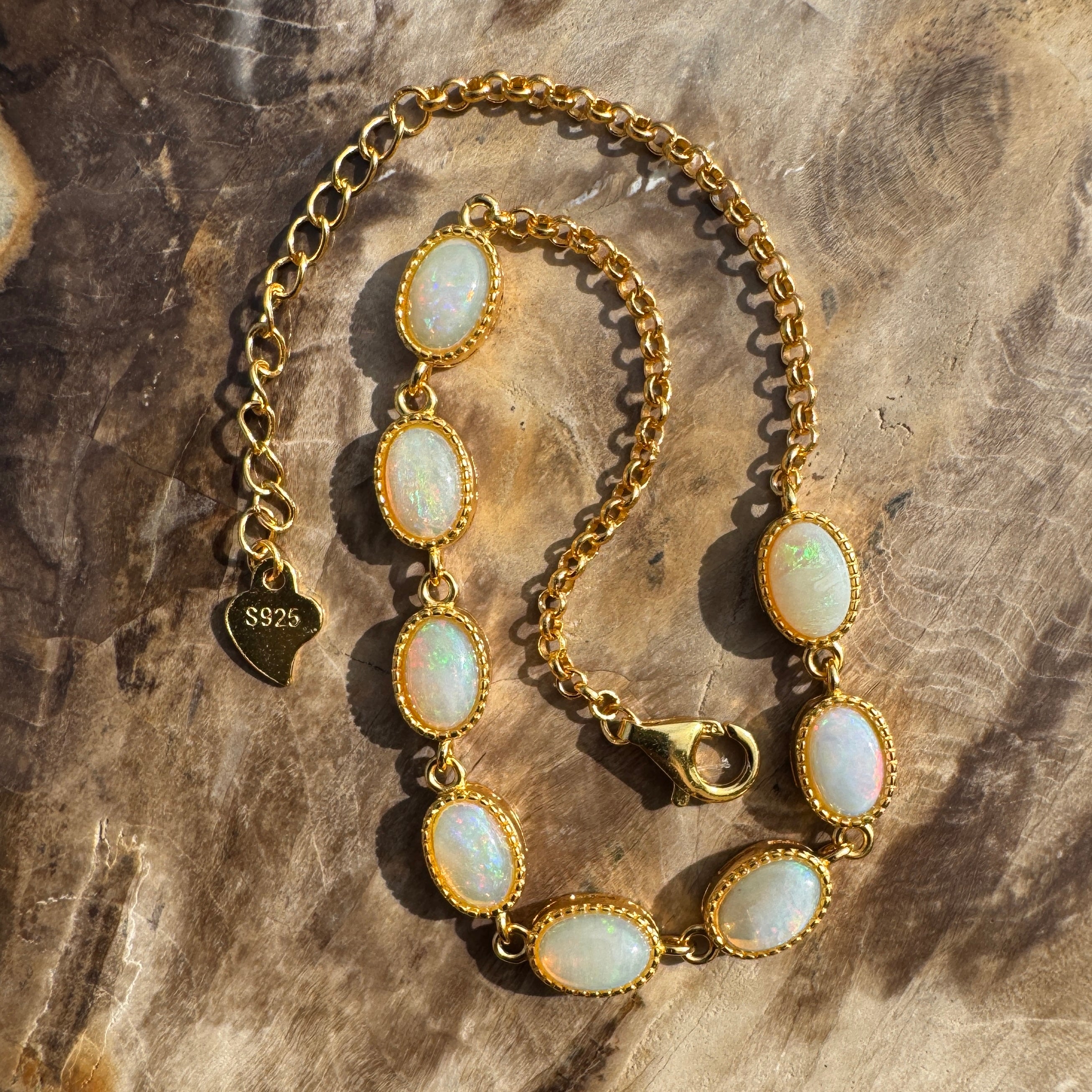 2.4ct Coober Pedy Opal Bracelet ~ 'Goulburn Gold' | Gold Coated 925 Sterling Silver | Solid Australian Opal