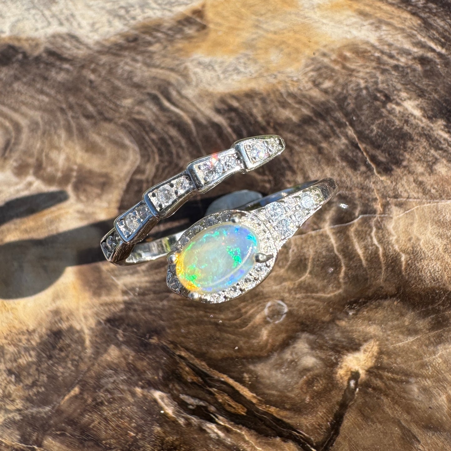 ‘Lagoon Blues' ~ Handcrafted 0.5ct Solid Lightning Ridge Opal and Cubic Zirconia Sterling Silver Ring