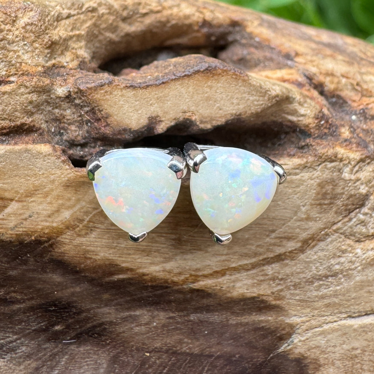 1ct Coober Pedy Opal Stud Earrings ~ 'Mount Wellington Rainbow' | 925 Sterling Silver | Solid Australian Opal