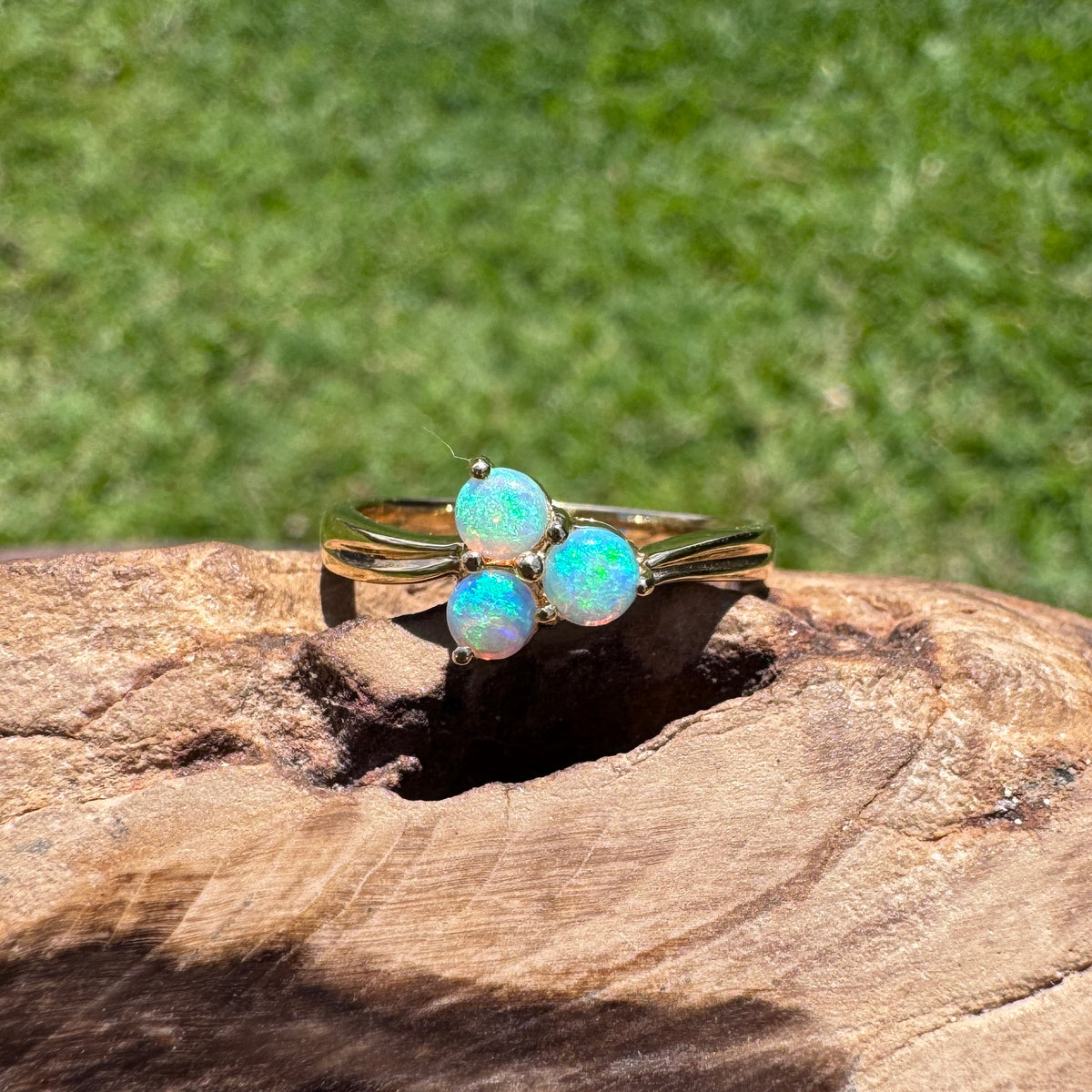 0.3ct Lightning Ridge Opal Ring ~ 'Kings Canyon Trio' | 14ct Yellow Gold | Solid Australian Opal