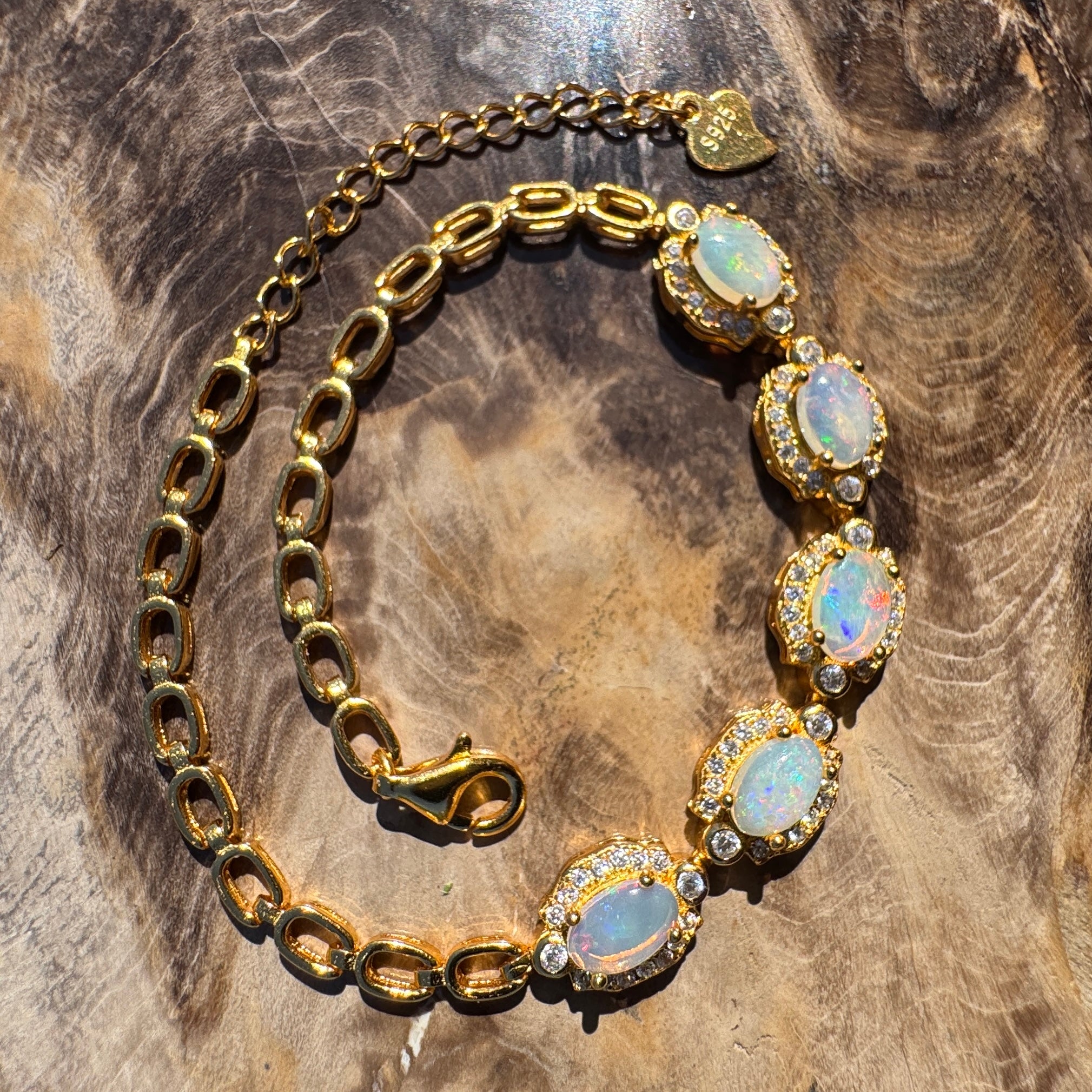 1.5ct Coober Pedy Opal Bracelet ~ 'Mintabie Goldband' | Gold Coated 925 Sterling Silver | Solid Australian Opal