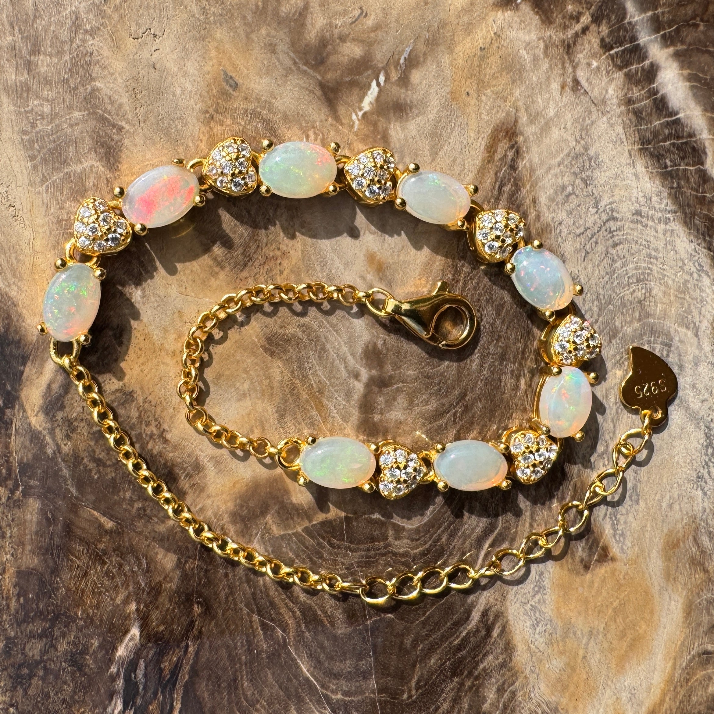 2.4ct Coober Pedy Opal Bracelet ~ 'Freo Gold Flare' | Gold Coated 925 Sterling Silver | Solid Australian Opal