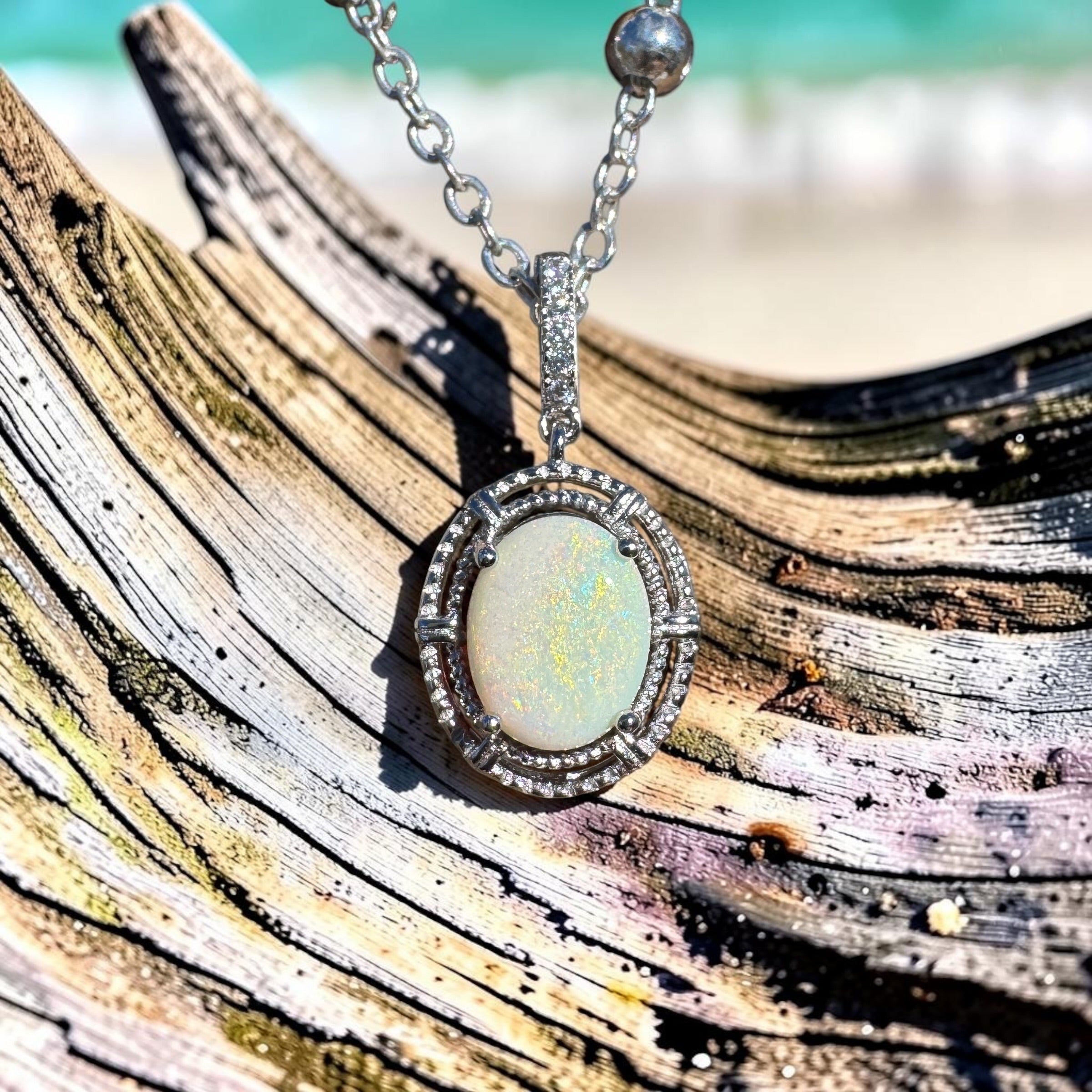 0.8ct Coober Pedy Opal Pendant Necklace ~ 'Girraween Blues' | 925 Sterling Silver | Solid Australian Opal