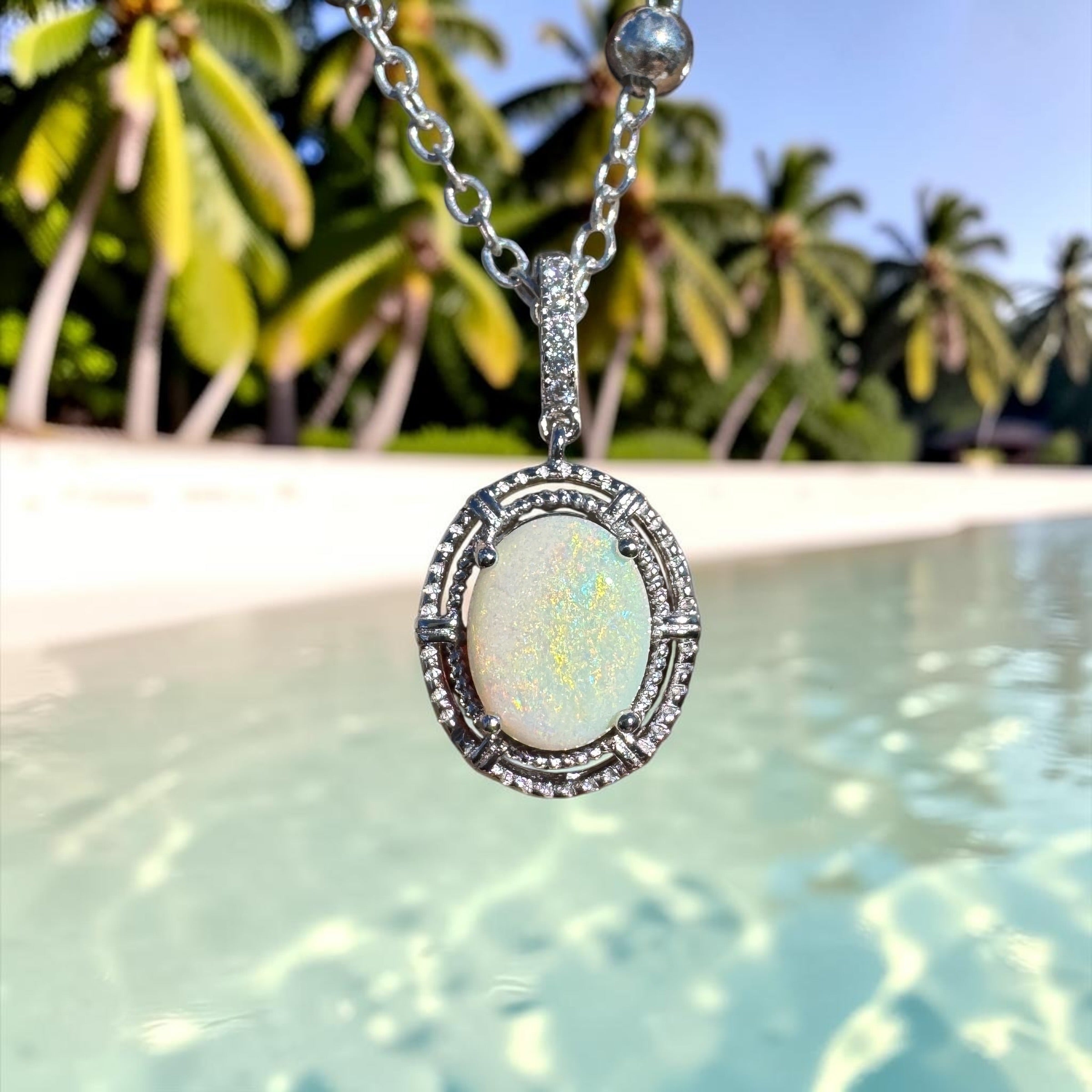 0.8ct Coober Pedy Opal Pendant Necklace ~ 'Girraween Blues' | 925 Sterling Silver | Solid Australian Opal