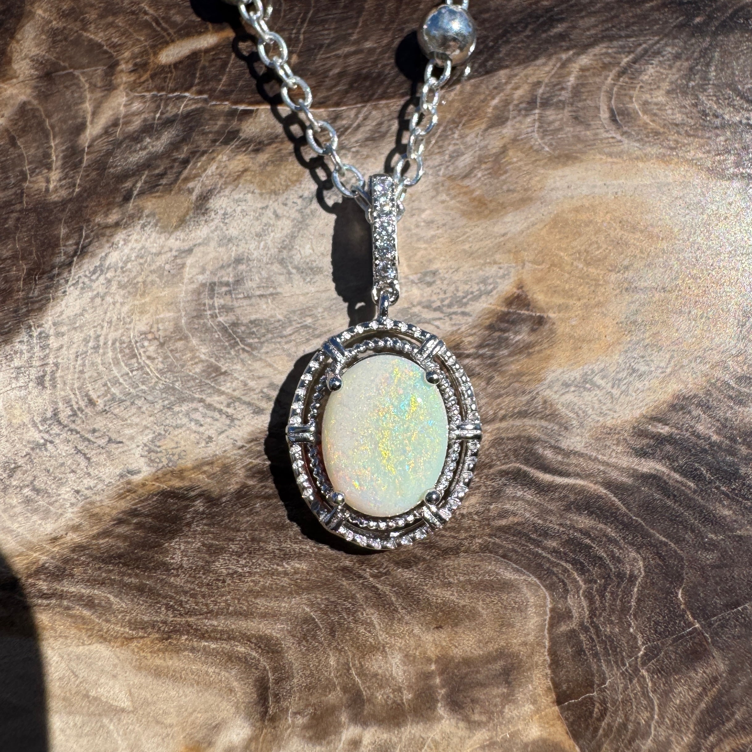 0.8ct Coober Pedy Opal Pendant Necklace ~ 'Girraween Blues' | 925 Sterling Silver | Solid Australian Opal