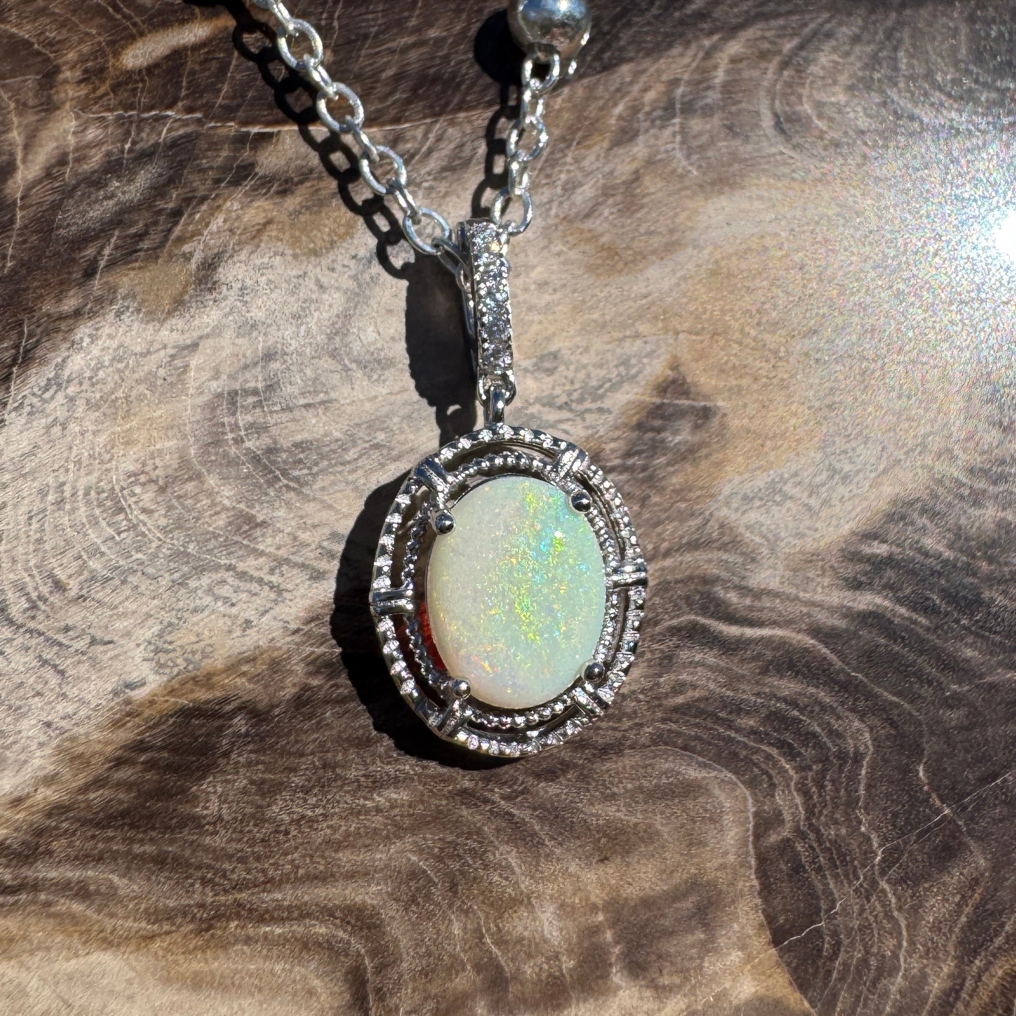 0.8ct Coober Pedy Opal Pendant Necklace ~ 'Girraween Blues' | 925 Sterling Silver | Solid Australian Opal