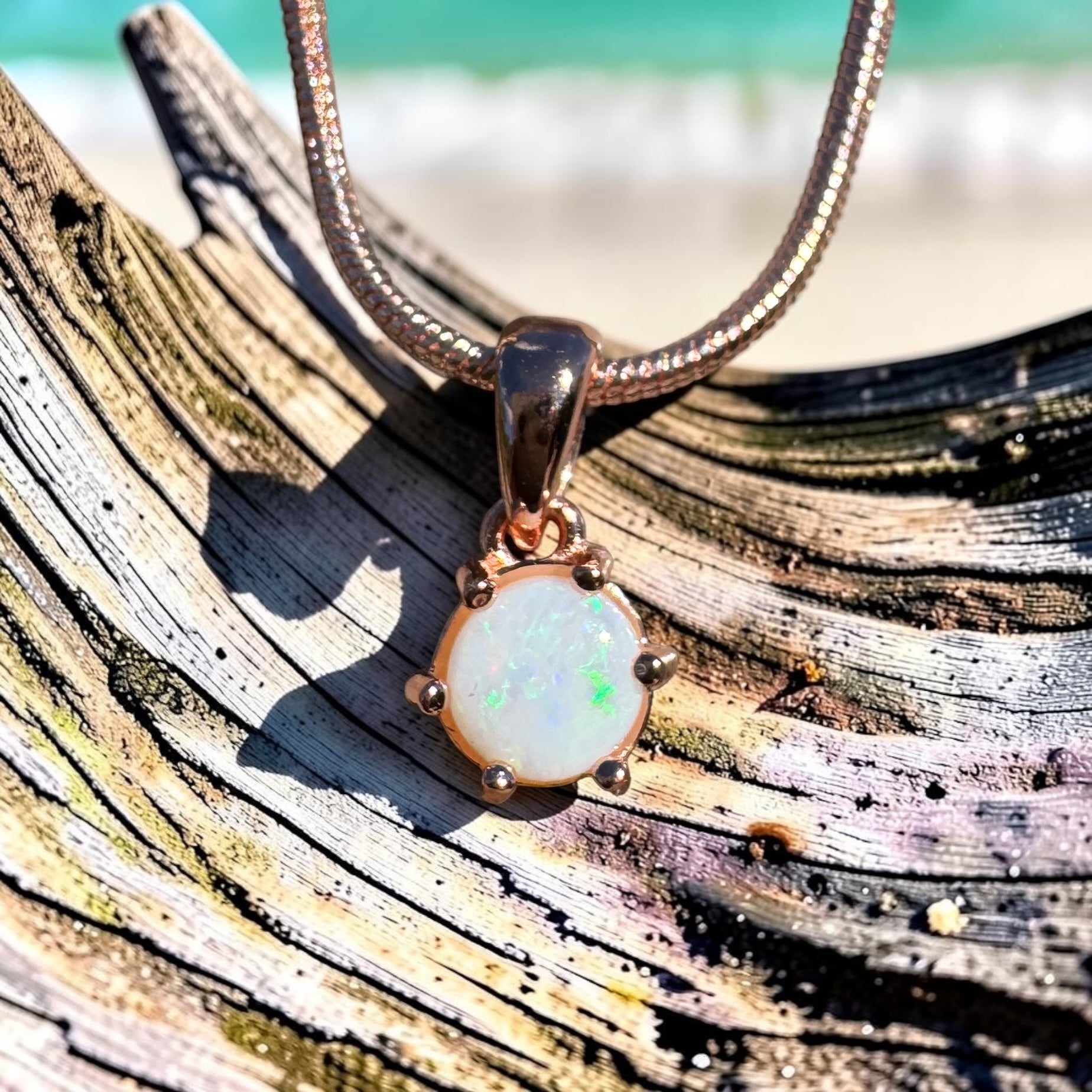 0.5ct Coober Pedy Opal Pendant Necklace ~ 'Gibb River Green' | Rose Gold Coated 925 Sterling Silver | Solid Australian Opal