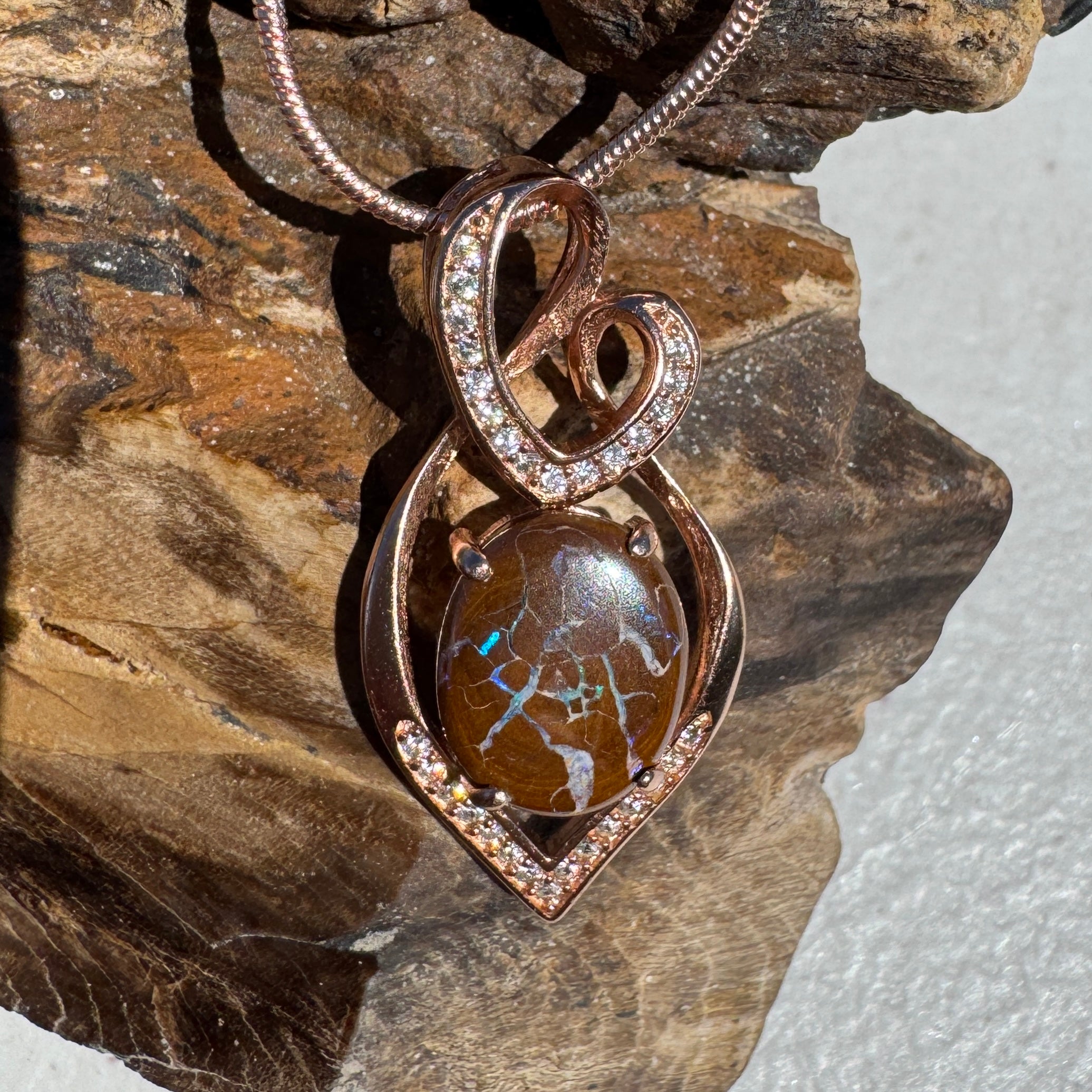 2.8ct Queensland Opal Pendant Necklace ~ 'Maria Island Glow' | Rose Gold Coated 925 Sterling Silver | Solid Australian Opal