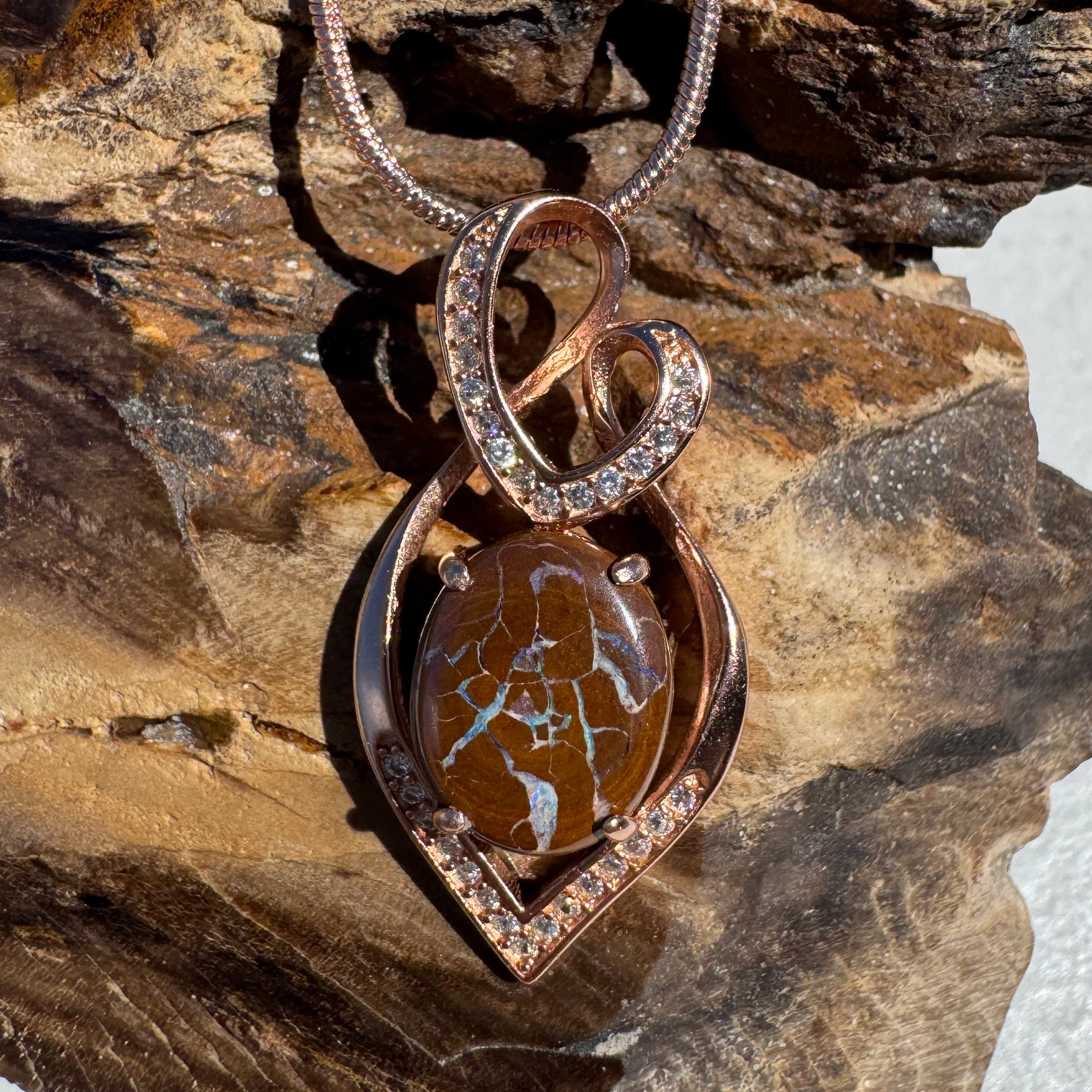 2.8ct Queensland Opal Pendant Necklace ~ 'Maria Island Glow' | Rose Gold Coated 925 Sterling Silver | Solid Australian Opal