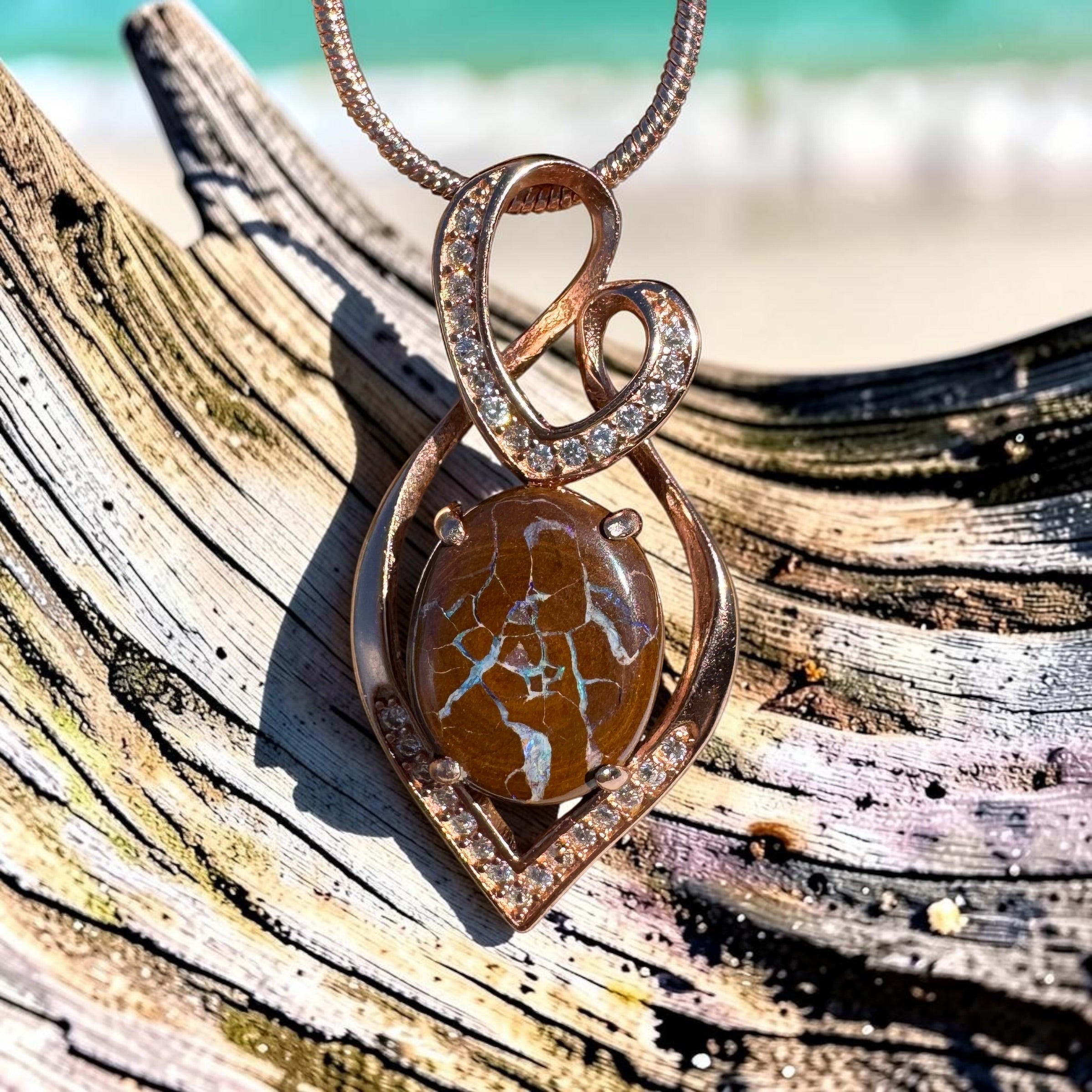2.8ct Queensland Opal Pendant Necklace ~ 'Maria Island Glow' | Rose Gold Coated 925 Sterling Silver | Solid Australian Opal