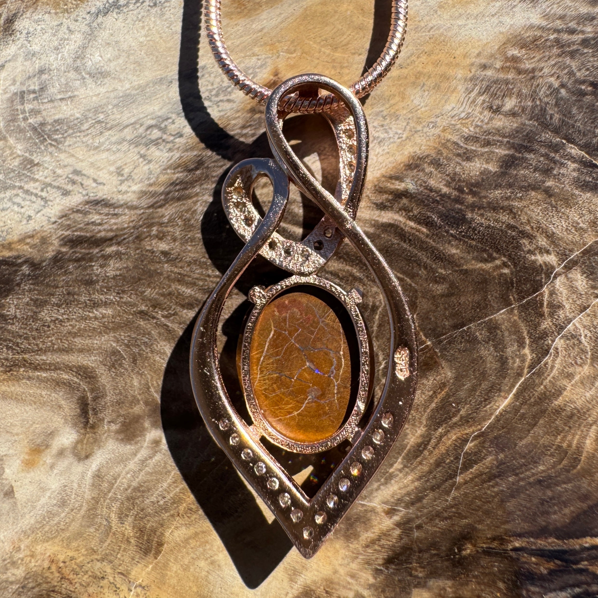 2.8ct Queensland Opal Pendant Necklace ~ 'Maria Island Glow' | Rose Gold Coated 925 Sterling Silver | Solid Australian Opal