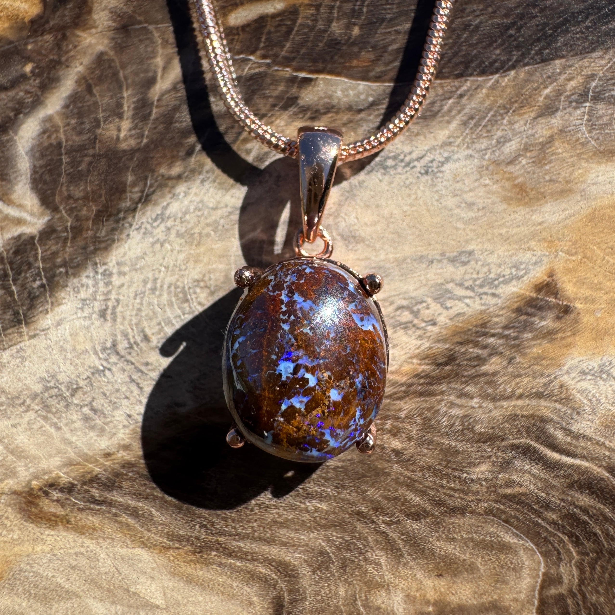 3.2ct Queensland Opal Pendant Necklace ~ 'Dorrigo Violet' | Rose Gold Coated 925 Sterling Silver | Solid Australian Opal