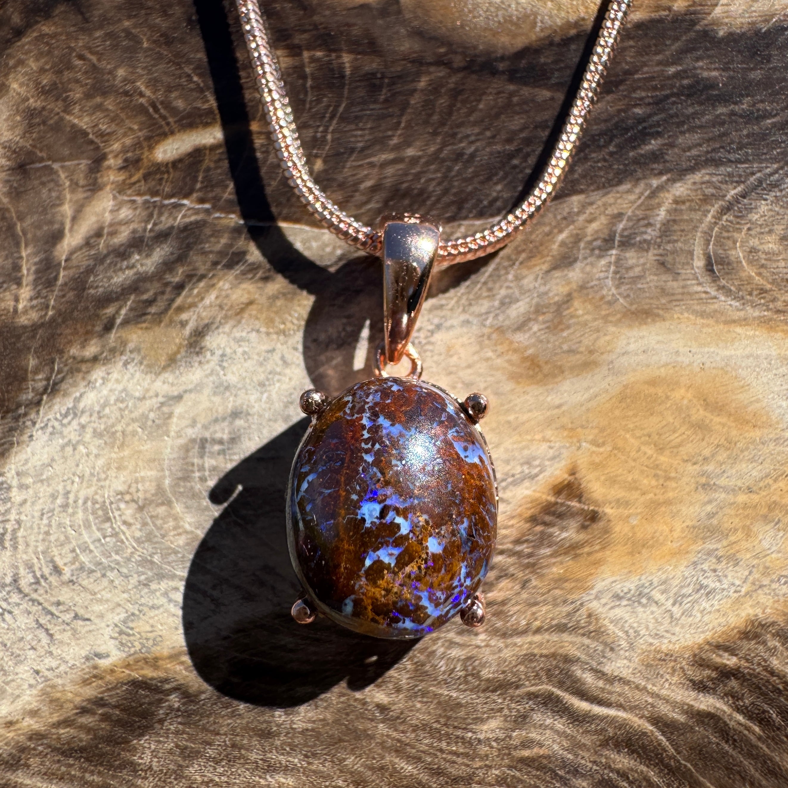 3.2ct Queensland Opal Pendant Necklace ~ 'Dorrigo Violet' | Rose Gold Coated 925 Sterling Silver | Solid Australian Opal