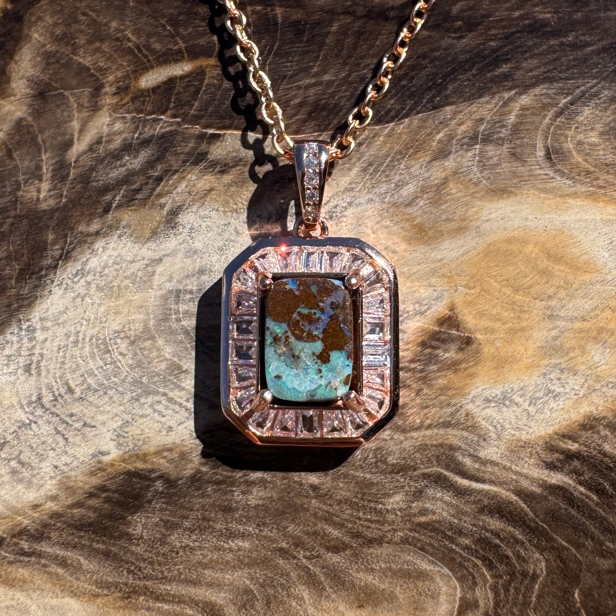 1.1ct Queensland Opal Pendant Necklace ~ 'Byron Bay Blue' | Rose Gold Coated 925 Sterling Silver | Solid Australian Opal