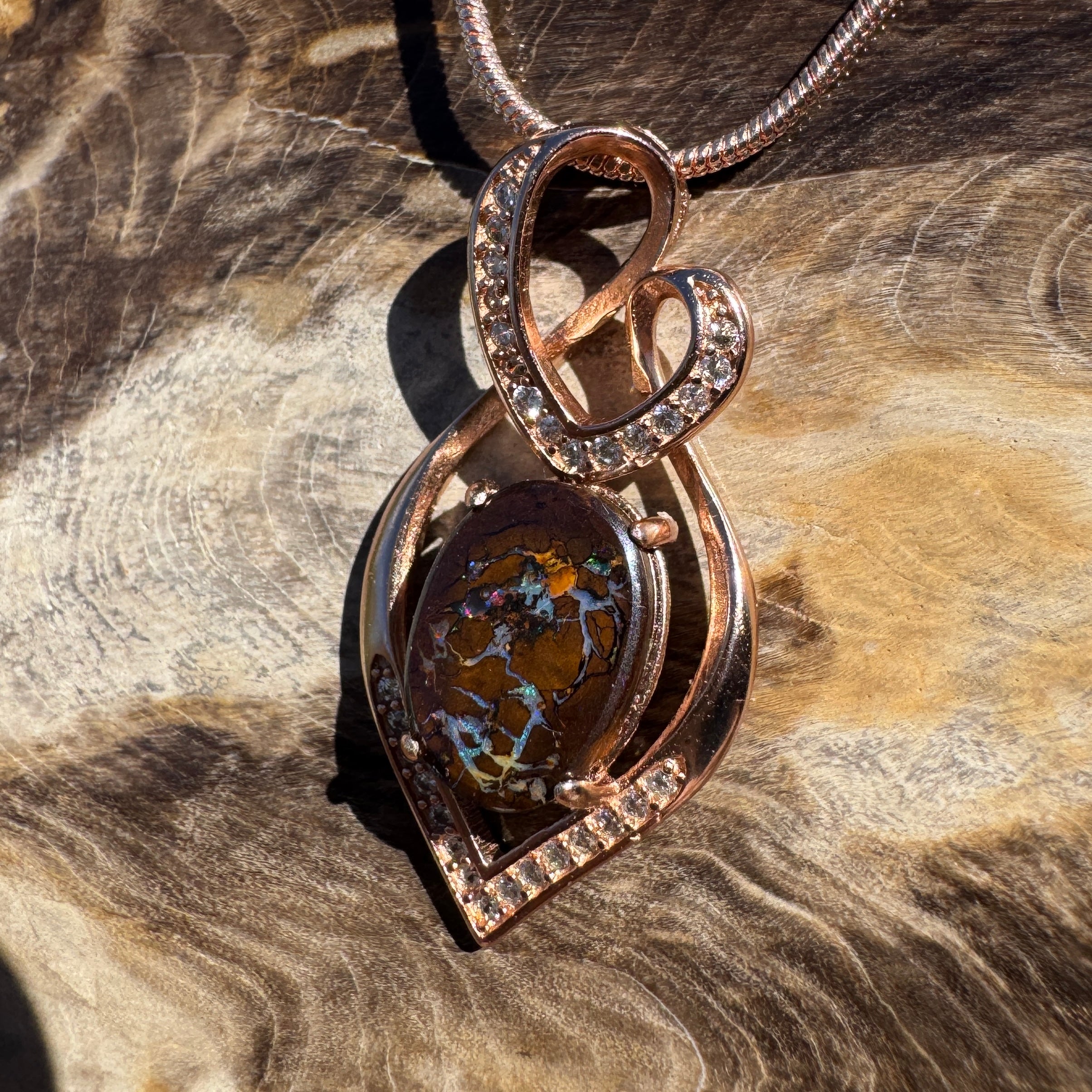 4.9ct Queensland Opal Pendant Necklace ~ 'Twelve Apostles Rose' | Rose Gold Coated 925 Sterling Silver | Solid Australian Opal