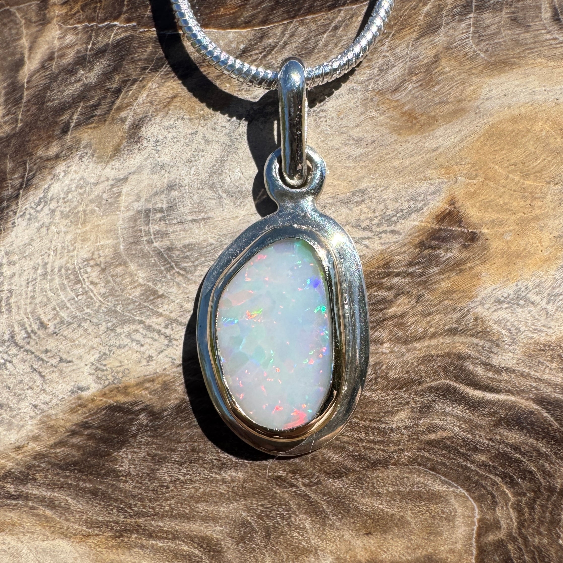 1.2ct Coober Pedy Opal Pendant Necklace ~ 'Purnululu Spectrum' | 9ct Yellow Gold and 925 Sterling Silver | Solid Australian Opal