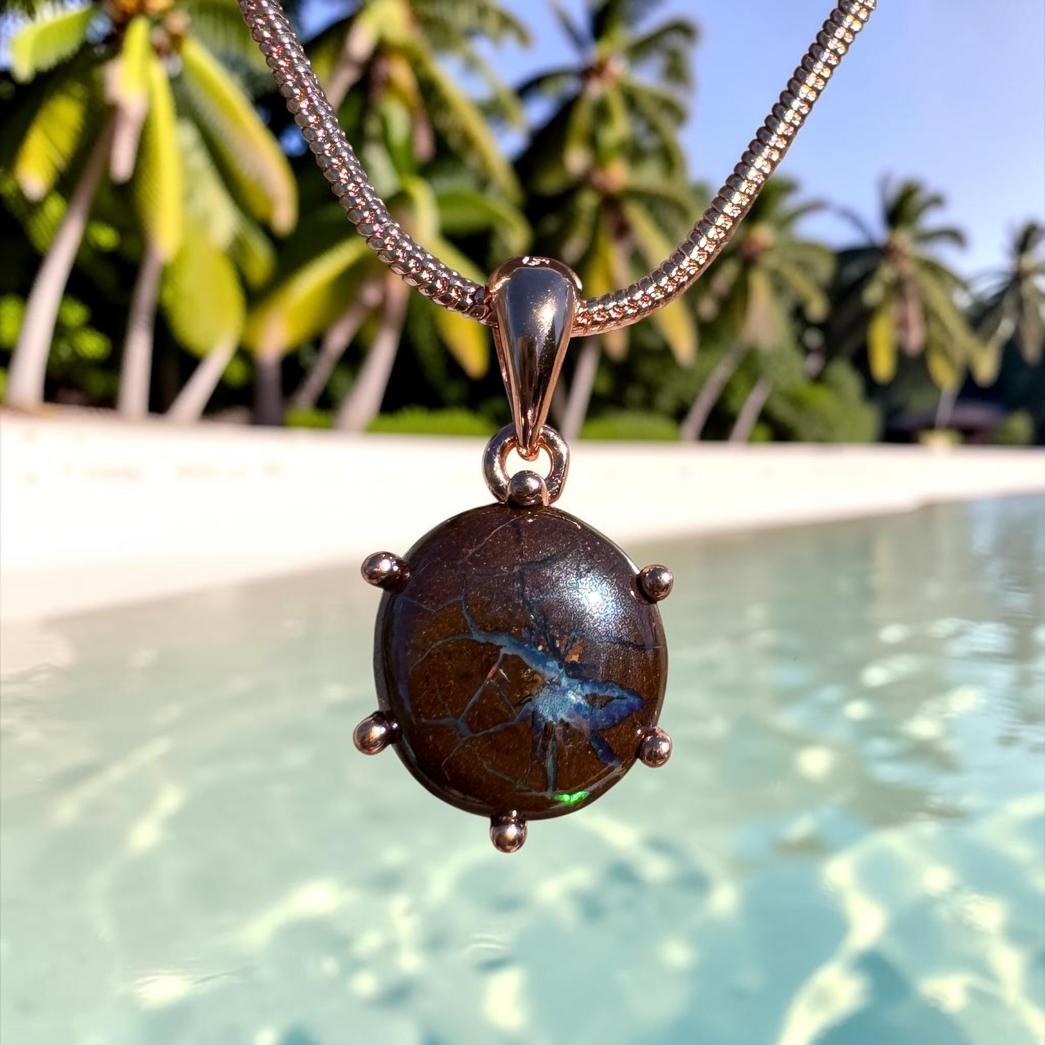 1.6ct Queensland Opal Pendant Necklace ~ 'Coffs Coast Green' | Rose Gold Coated 925 Sterling Silver | Solid Australian Opal