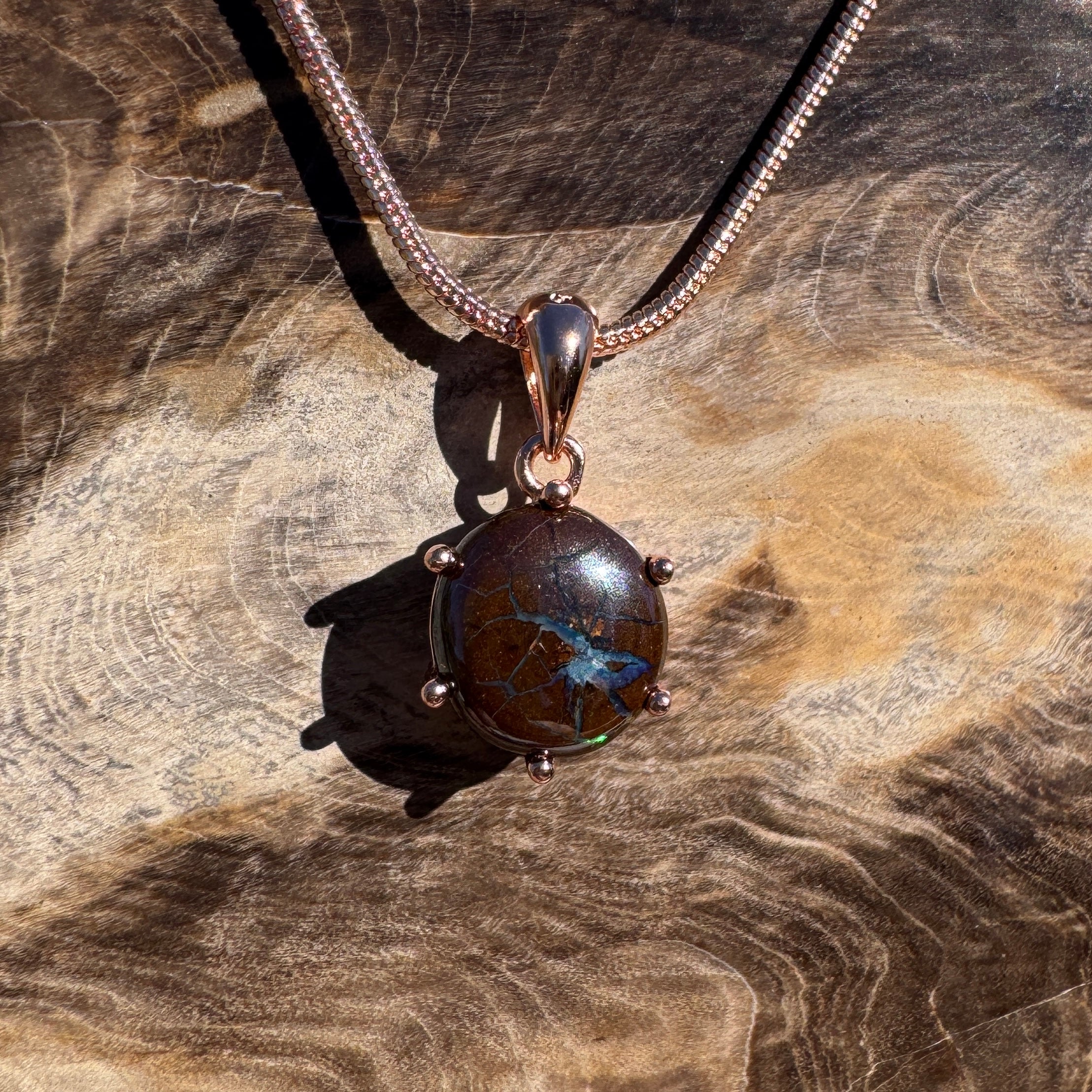 1.6ct Queensland Opal Pendant Necklace ~ 'Coffs Coast Green' | Rose Gold Coated 925 Sterling Silver | Solid Australian Opal