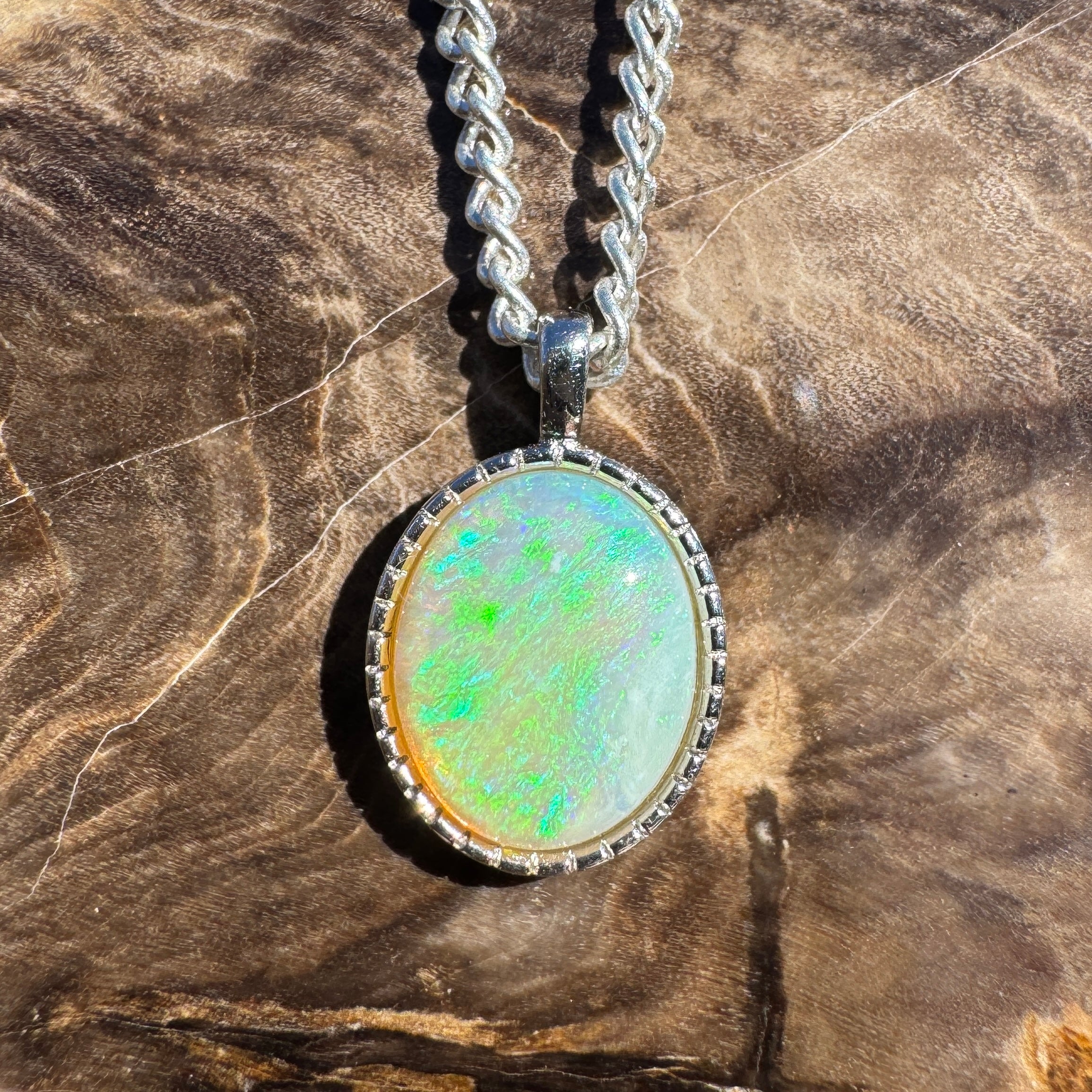 1.2ct Coober Pedy Opal Pendant Necklace ~ 'Lamington Blue' | 925 Sterling Silver | Solid Australian Opal