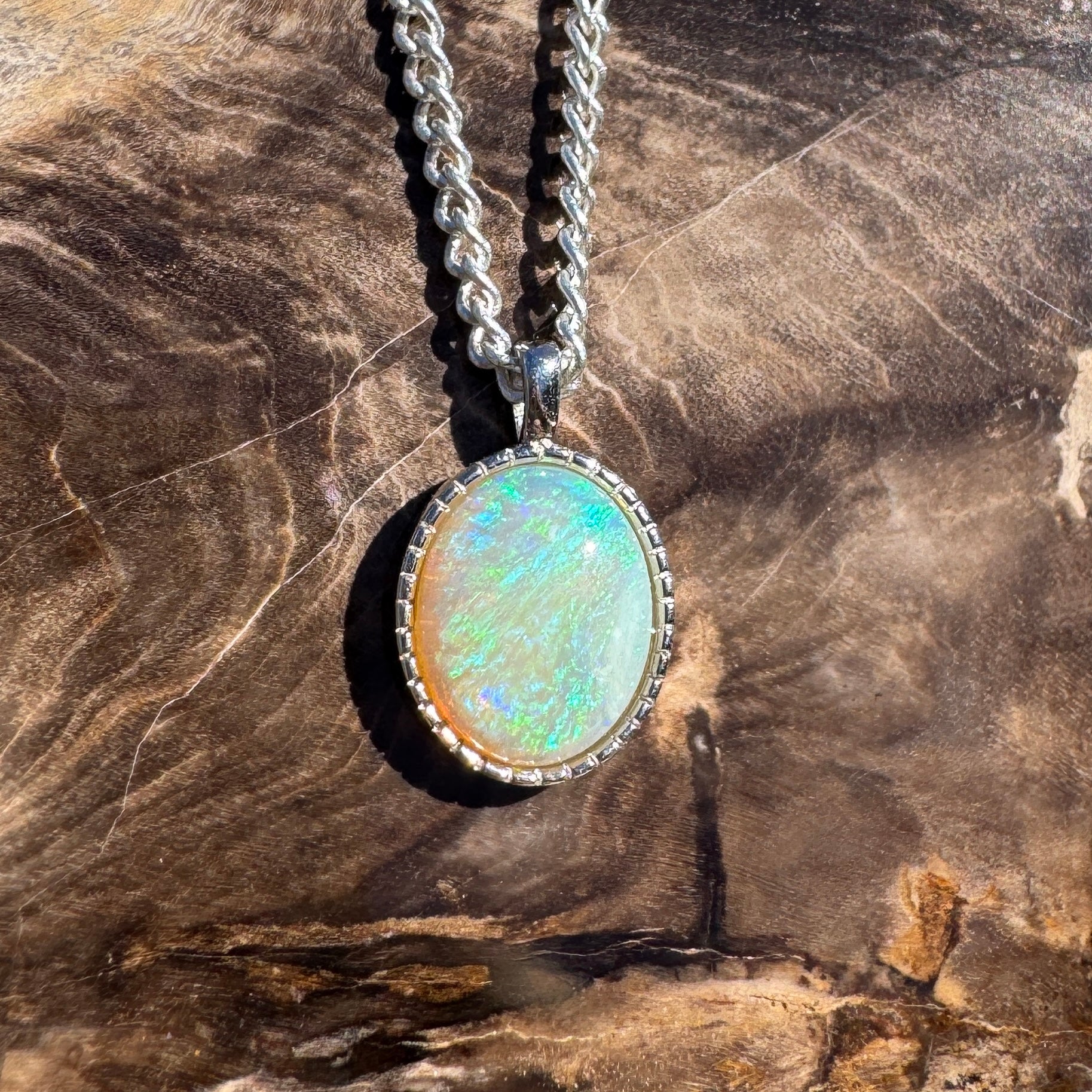 1.2ct Coober Pedy Opal Pendant Necklace ~ 'Lamington Blue' | 925 Sterling Silver | Solid Australian Opal