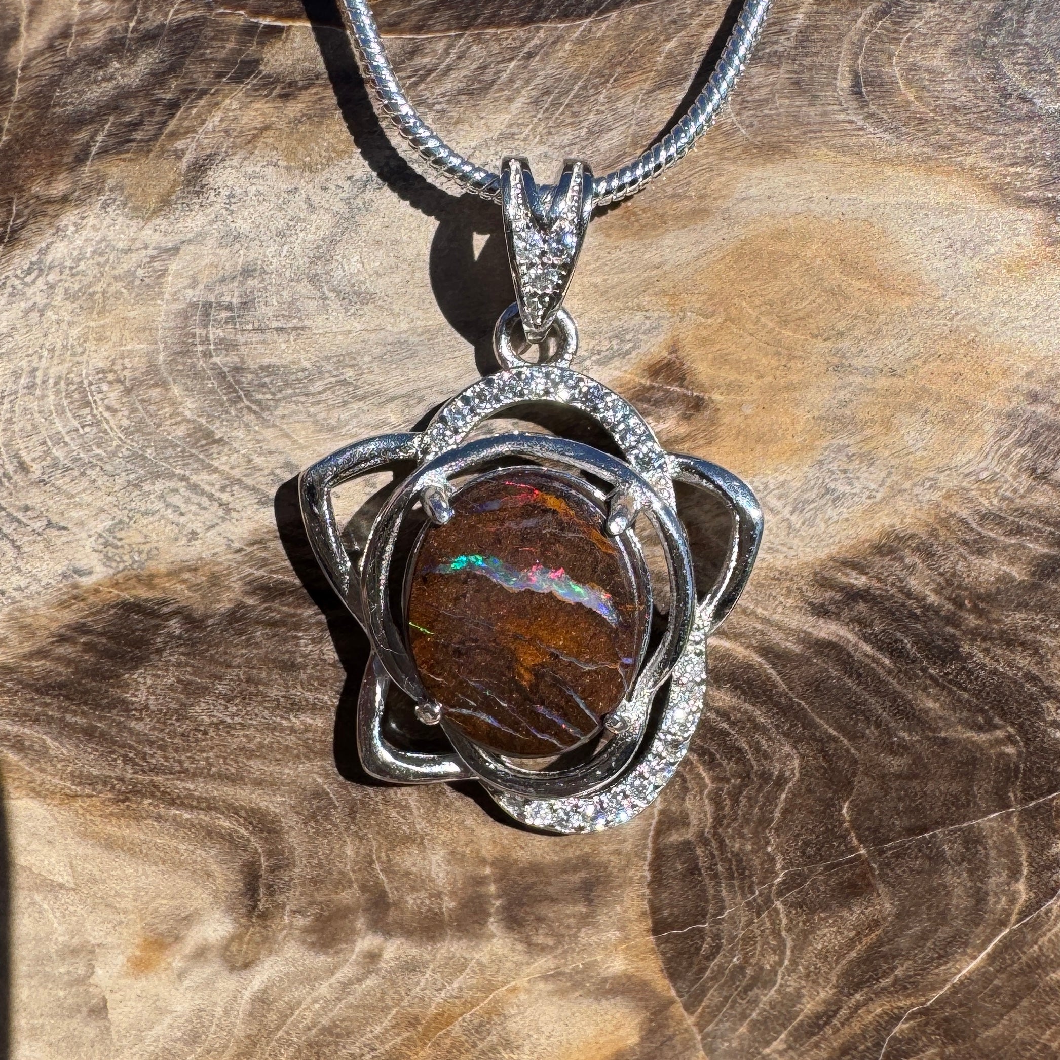 7.6ct Queensland Opal Pendant Necklace ~ 'Blue Mountains Sunset' | 925 Sterling Silver | Solid Australian Opal