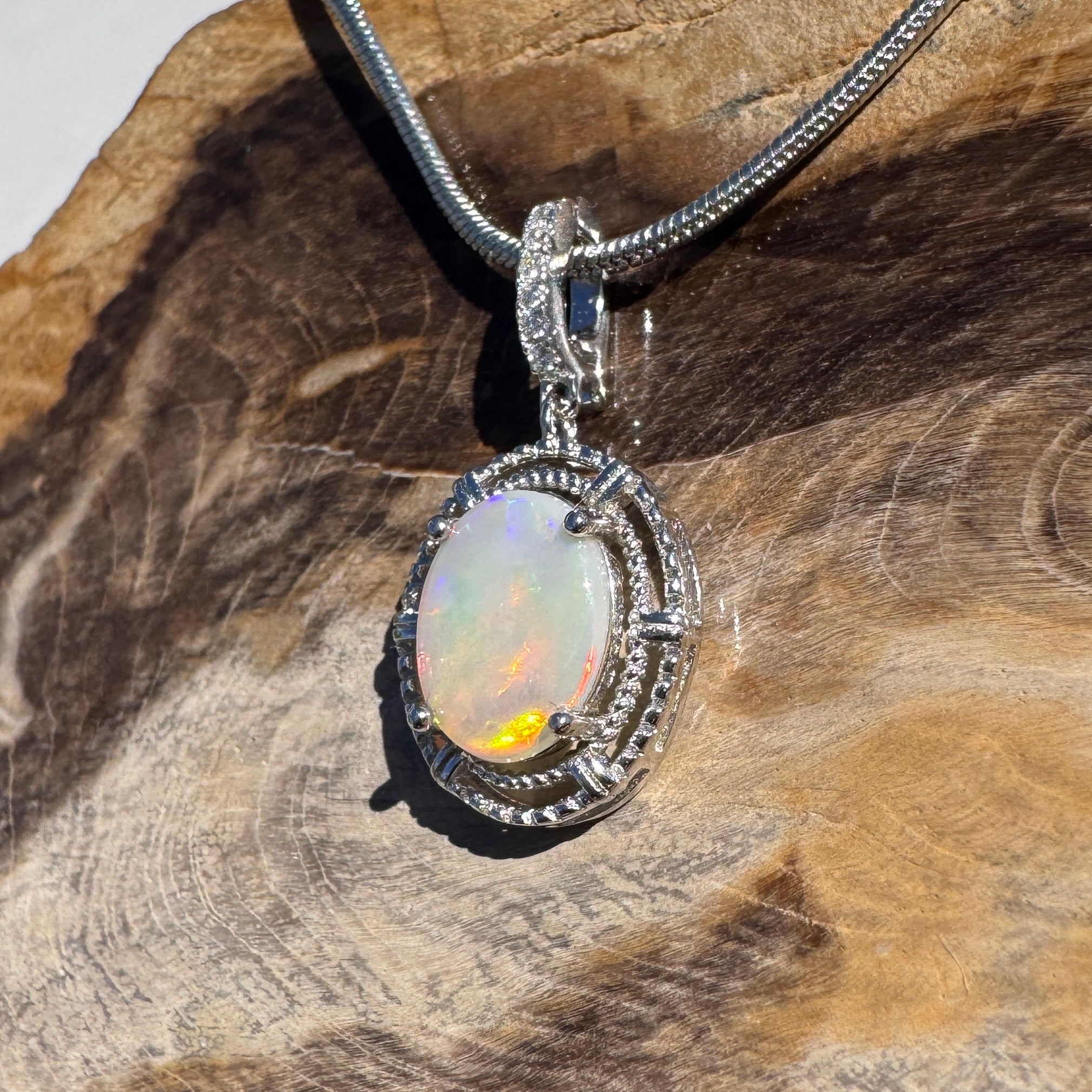 0.8ct Coober Pedy Opal Pendant Necklace ~ 'Katherine Gorge Amber' | 925 Sterling Silver | Solid Australian Opal