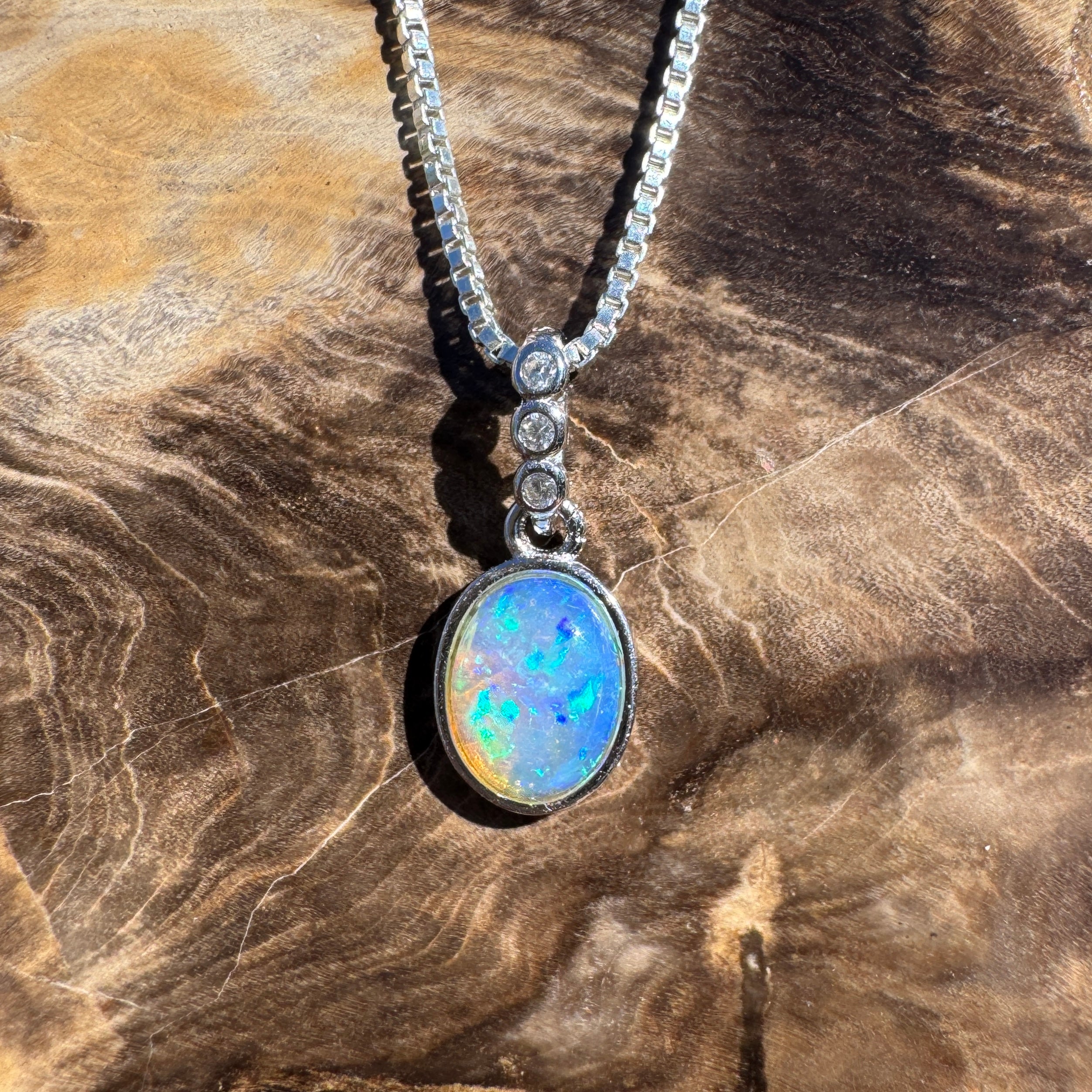0.8ct Coober Pedy Opal Pendant Necklace ~ 'Glass House Colour' | 925 Sterling Silver | Solid Australian Opal