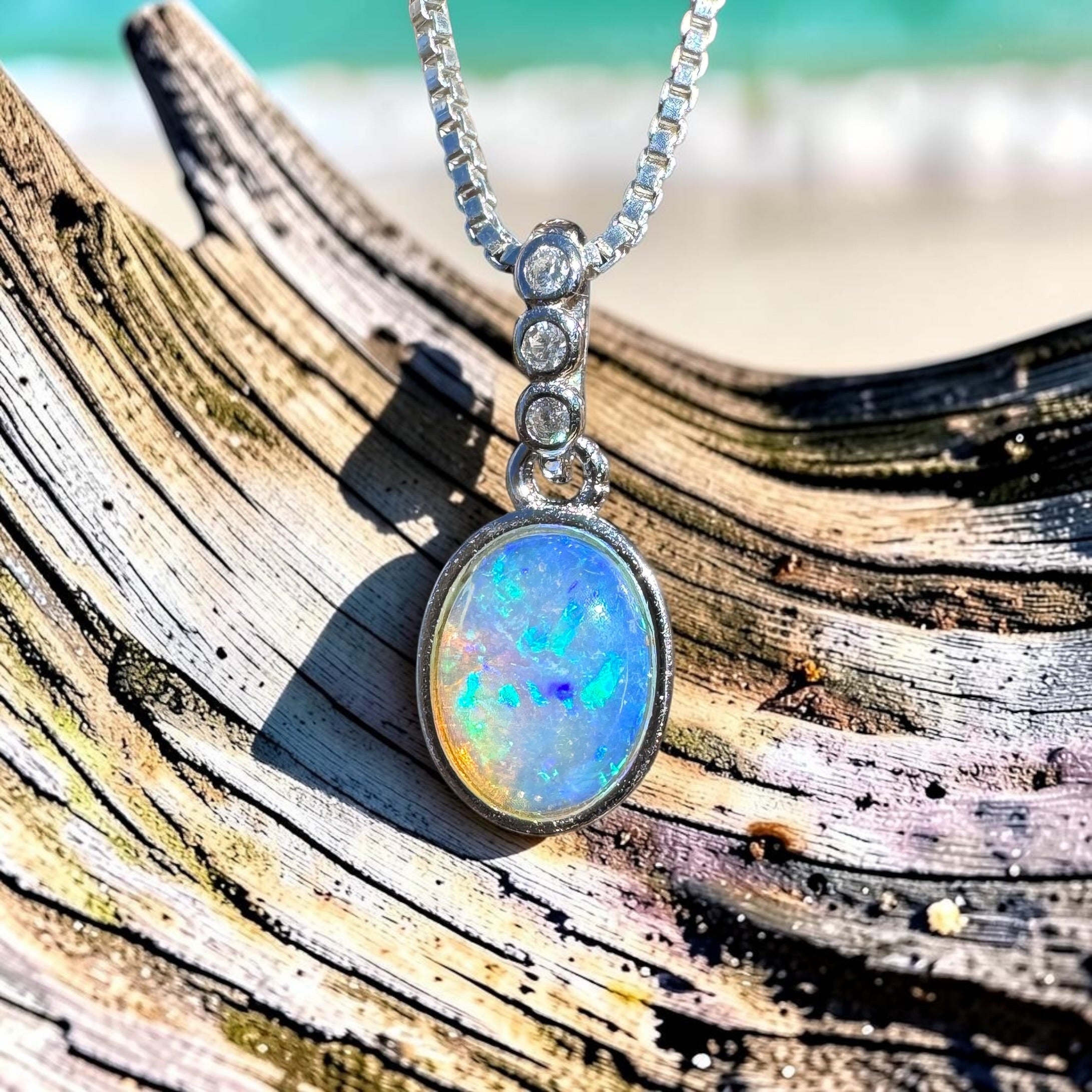 0.8ct Coober Pedy Opal Pendant Necklace ~ 'Glass House Colour' | 925 Sterling Silver | Solid Australian Opal