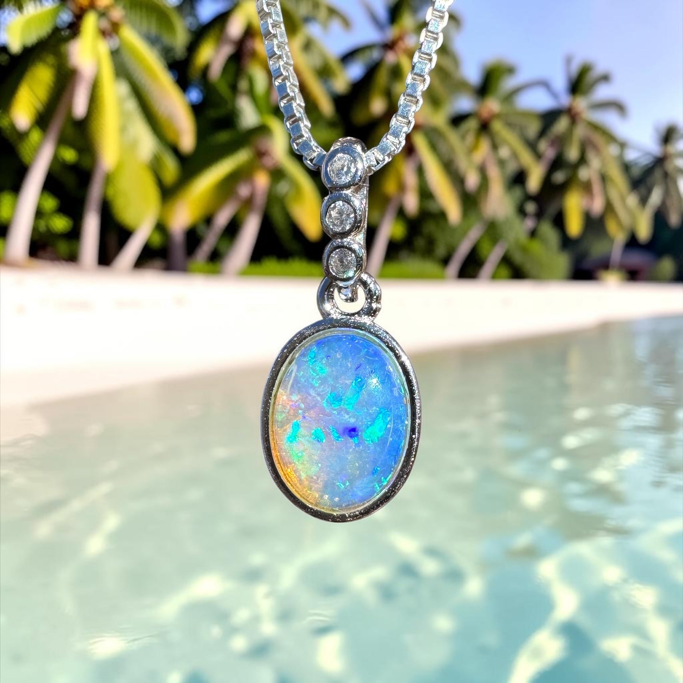 0.8ct Coober Pedy Opal Pendant Necklace ~ 'Glass House Colour' | 925 Sterling Silver | Solid Australian Opal