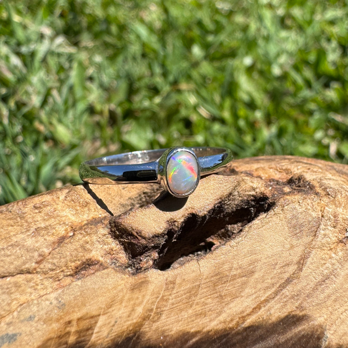 0.4ct Lightning Ridge Opal Ring ~ 'Copeton Fire' | 925 Sterling Silver | Solid Australian Opal