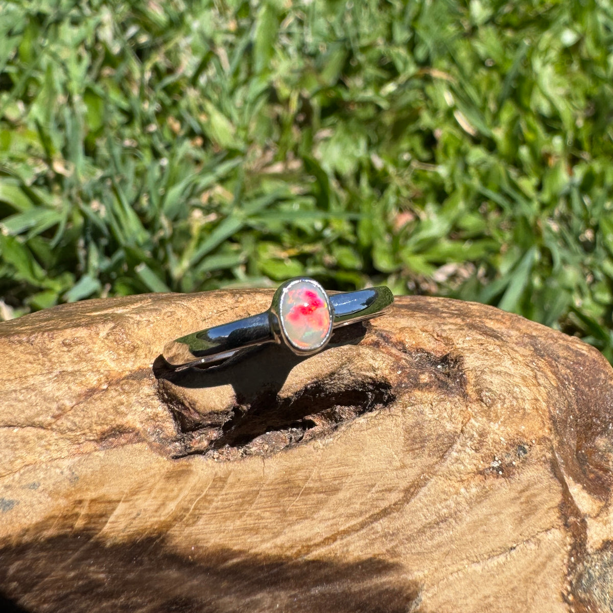 0.4ct Lightning Ridge Opal Ring ~ 'Copeton Fire' | 925 Sterling Silver | Solid Australian Opal