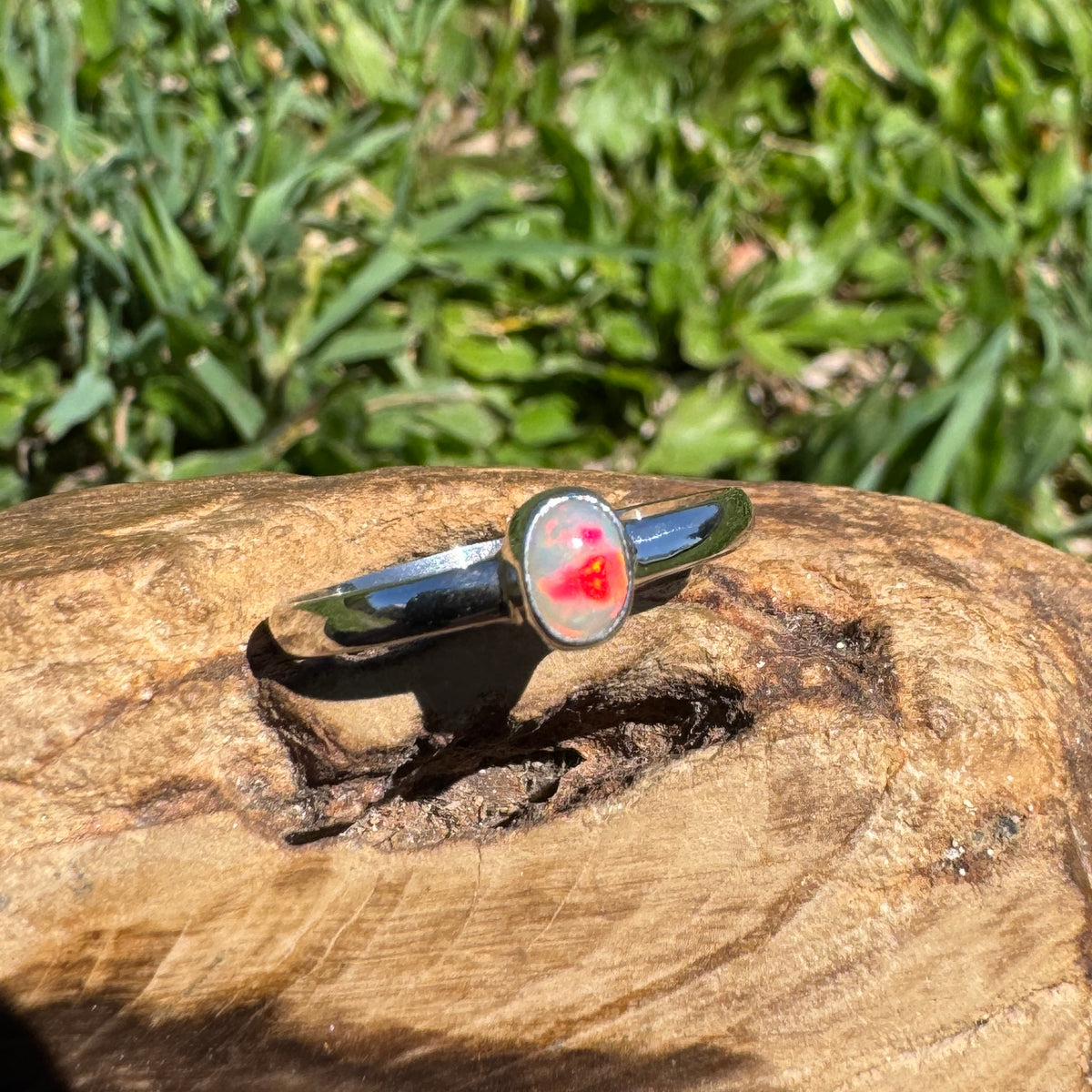 0.4ct Lightning Ridge Opal Ring ~ 'Copeton Fire' | 925 Sterling Silver | Solid Australian Opal