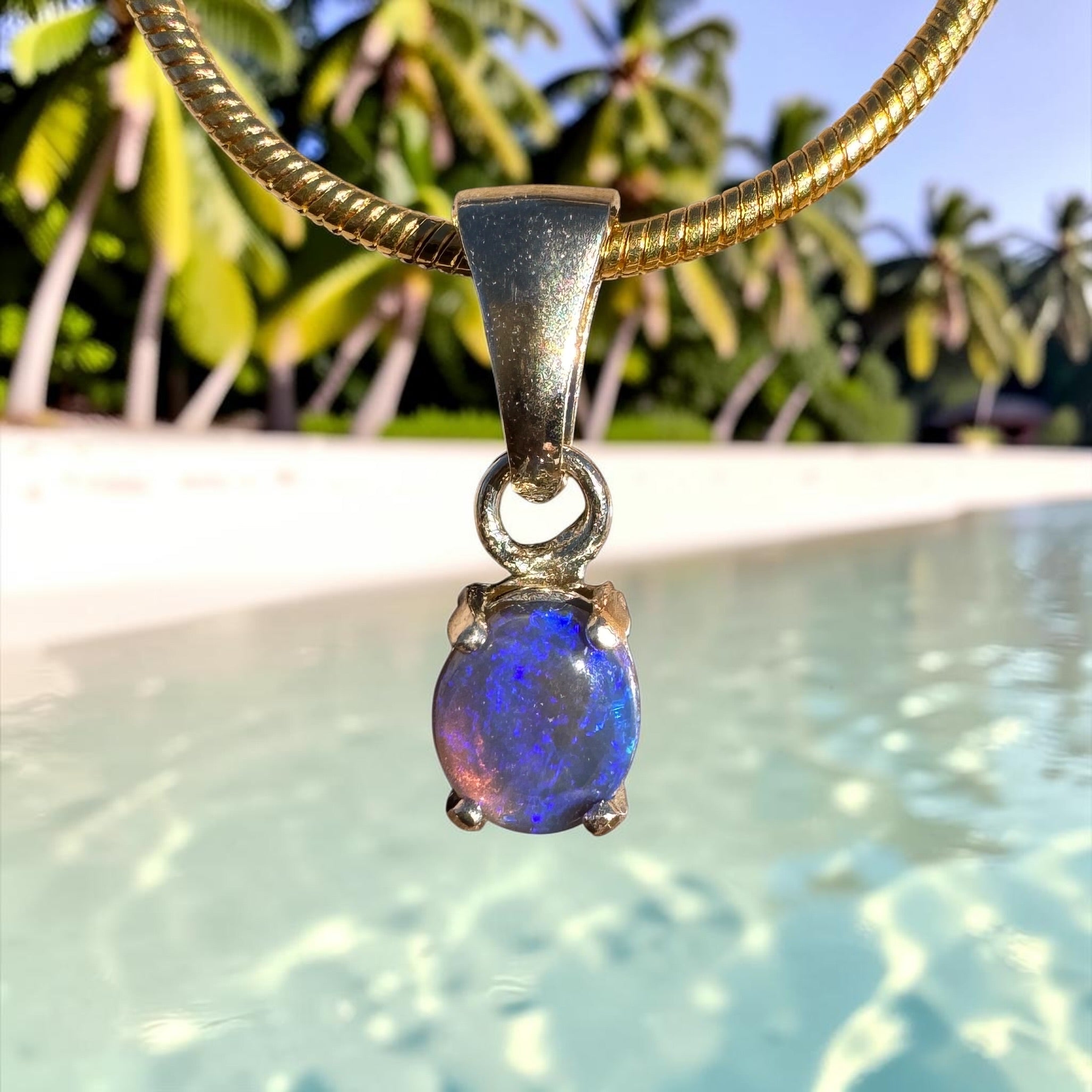 0.3ct Lightning Ridge Semi Black Opal Pendant Necklace ~ 'Broome Violet' | 9ct Yellow Gold | Solid Australian Opal