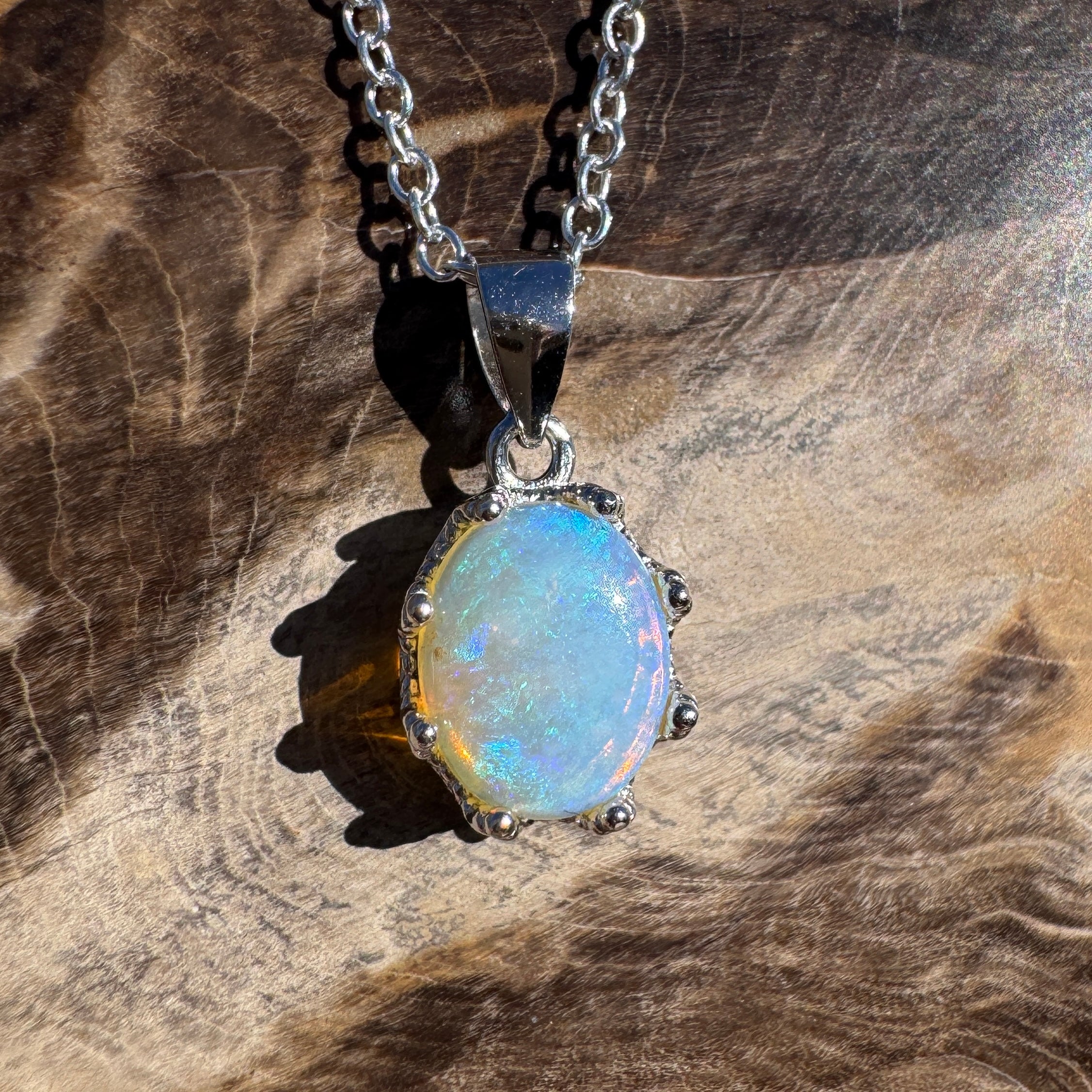 1ct Coober Pedy Opal Pendant Necklace ~ 'Port Douglas Blue' | 925 Sterling Silver | Solid Australian Opal