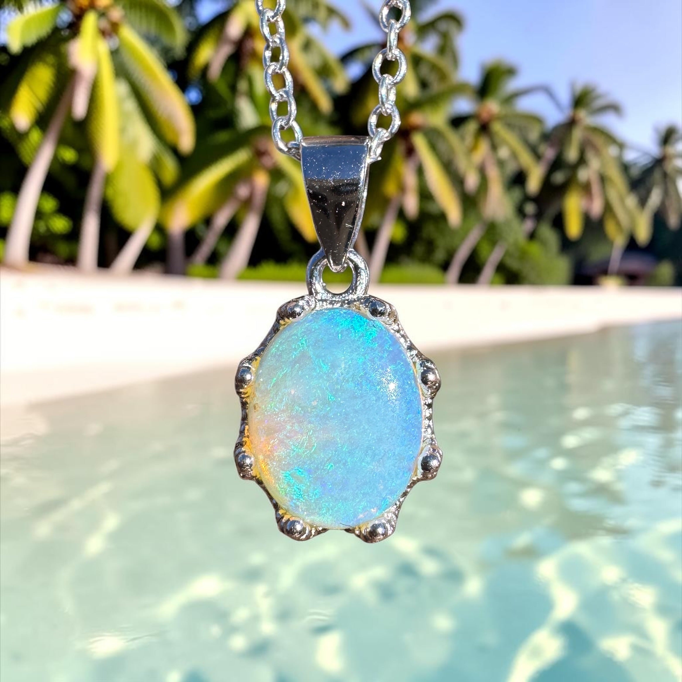 1ct Coober Pedy Opal Pendant Necklace ~ 'Port Douglas Blue' | 925 Sterling Silver | Solid Australian Opal