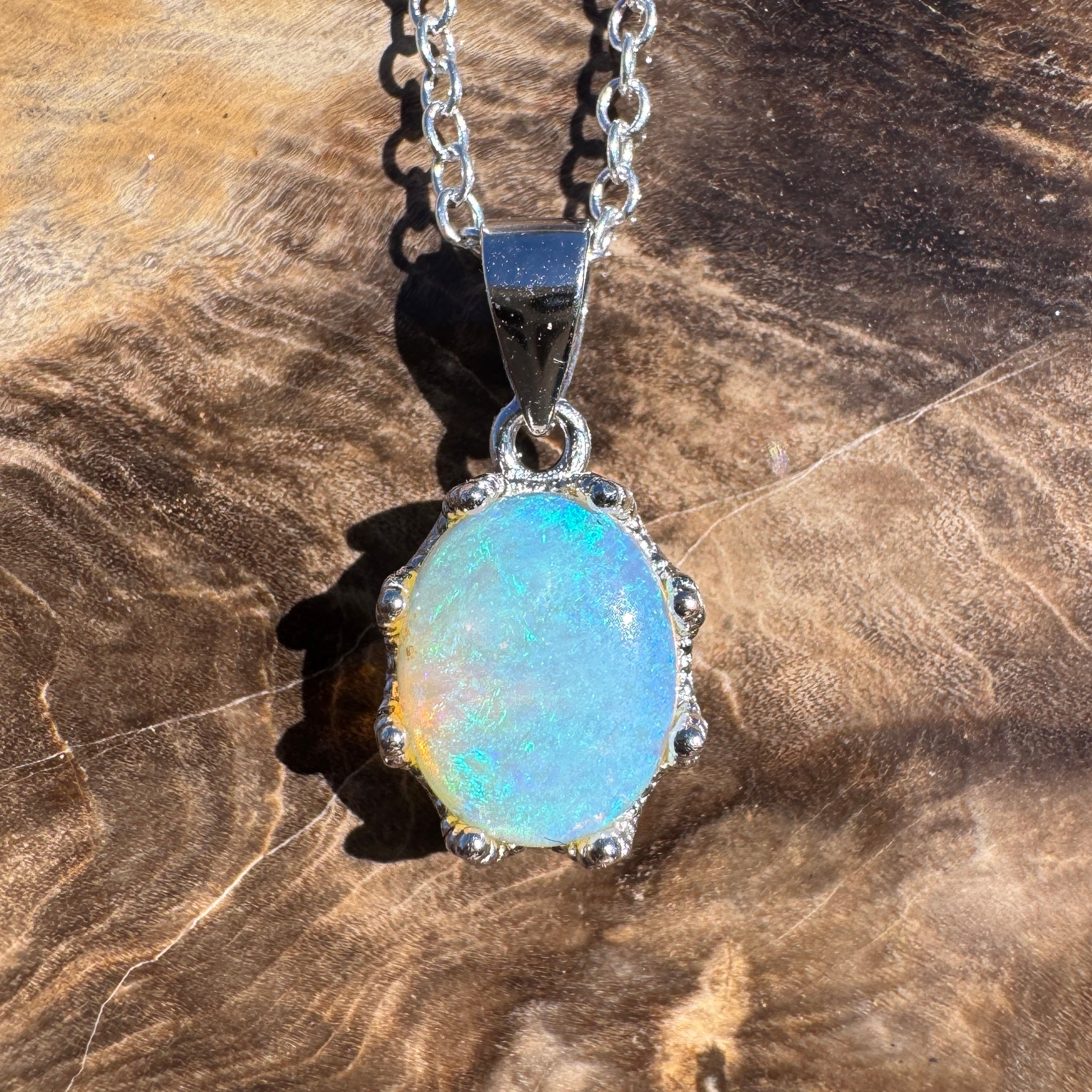 1ct Coober Pedy Opal Pendant Necklace ~ 'Port Douglas Blue' | 925 Sterling Silver | Solid Australian Opal