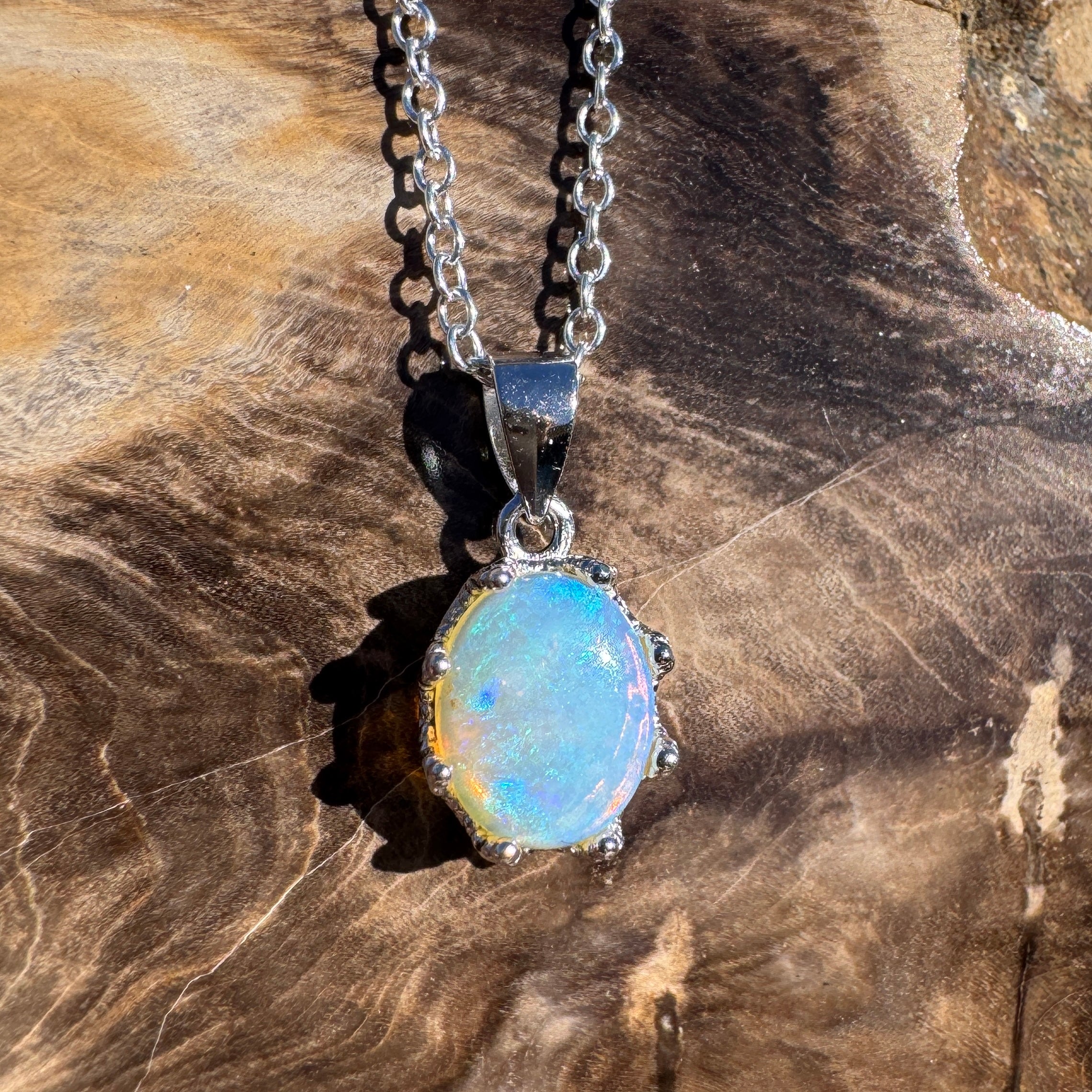 1ct Coober Pedy Opal Pendant Necklace ~ 'Port Douglas Blue' | 925 Sterling Silver | Solid Australian Opal