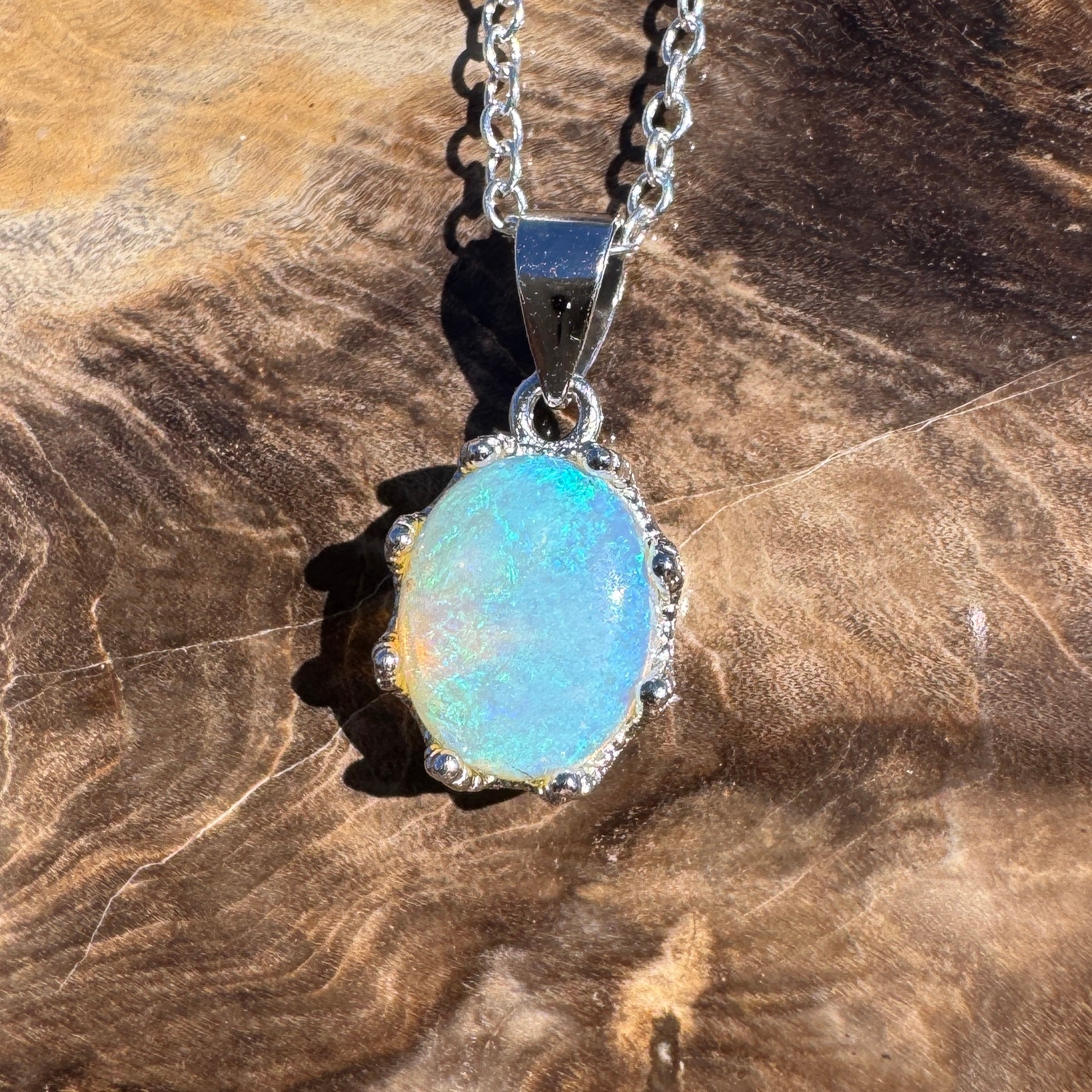 1ct Coober Pedy Opal Pendant Necklace ~ 'Port Douglas Blue' | 925 Sterling Silver | Solid Australian Opal