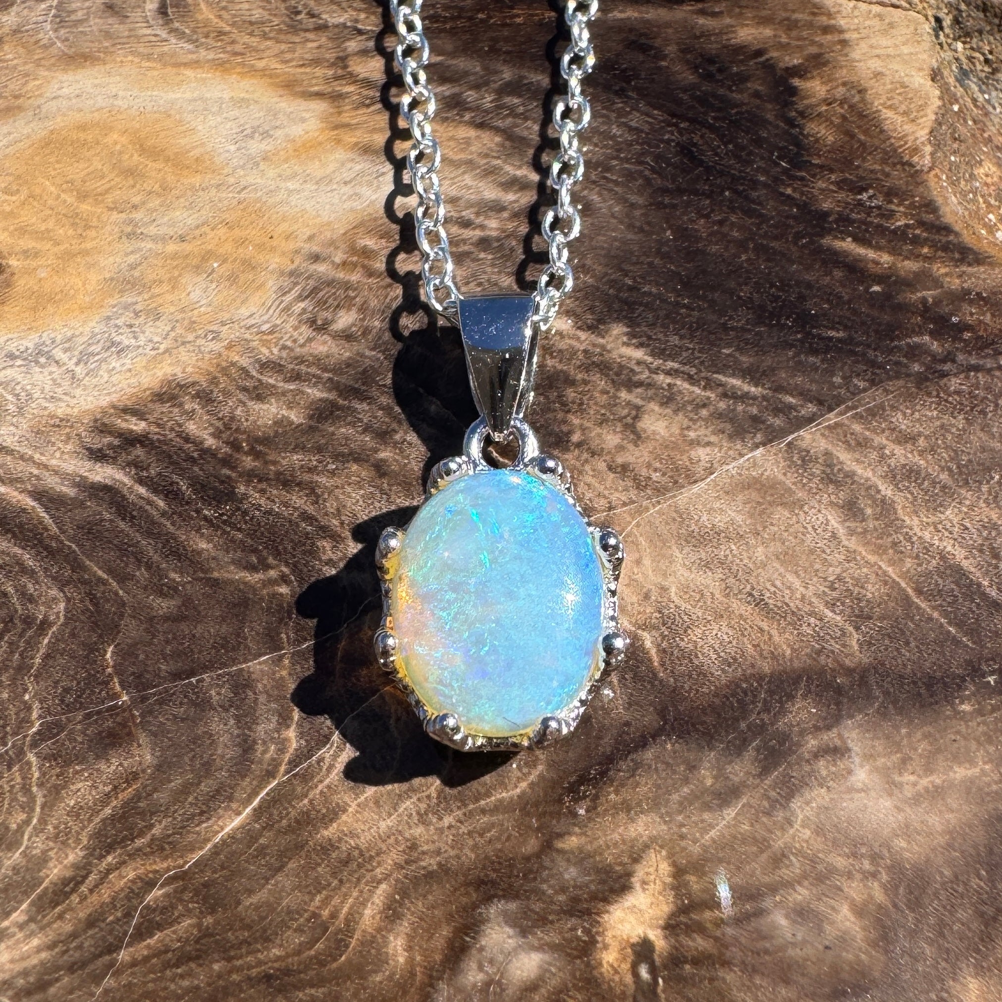 1ct Coober Pedy Opal Pendant Necklace ~ 'Port Douglas Blue' | 925 Sterling Silver | Solid Australian Opal