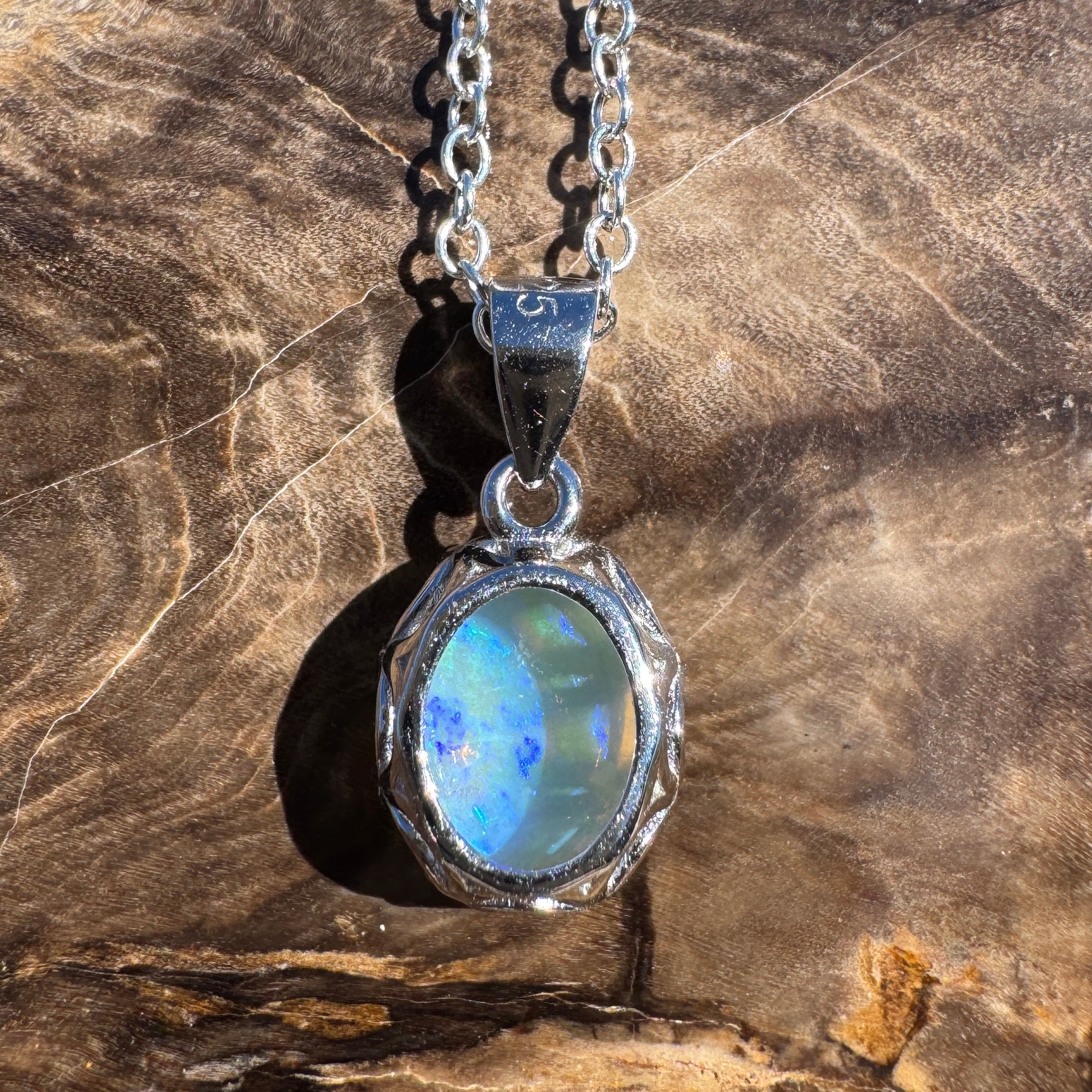 1ct Coober Pedy Opal Pendant Necklace ~ 'Port Douglas Blue' | 925 Sterling Silver | Solid Australian Opal