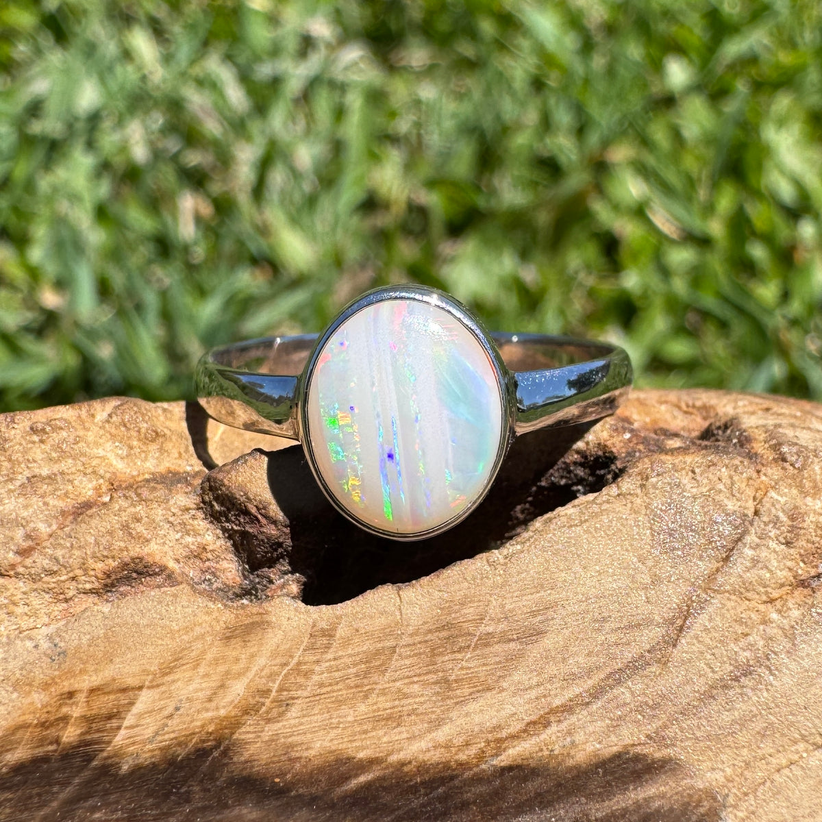 1.3ct Coober Pedy Opal Ring ~ 'Rosebery Blaze' | 925 Sterling Silver | Solid Australian Opal