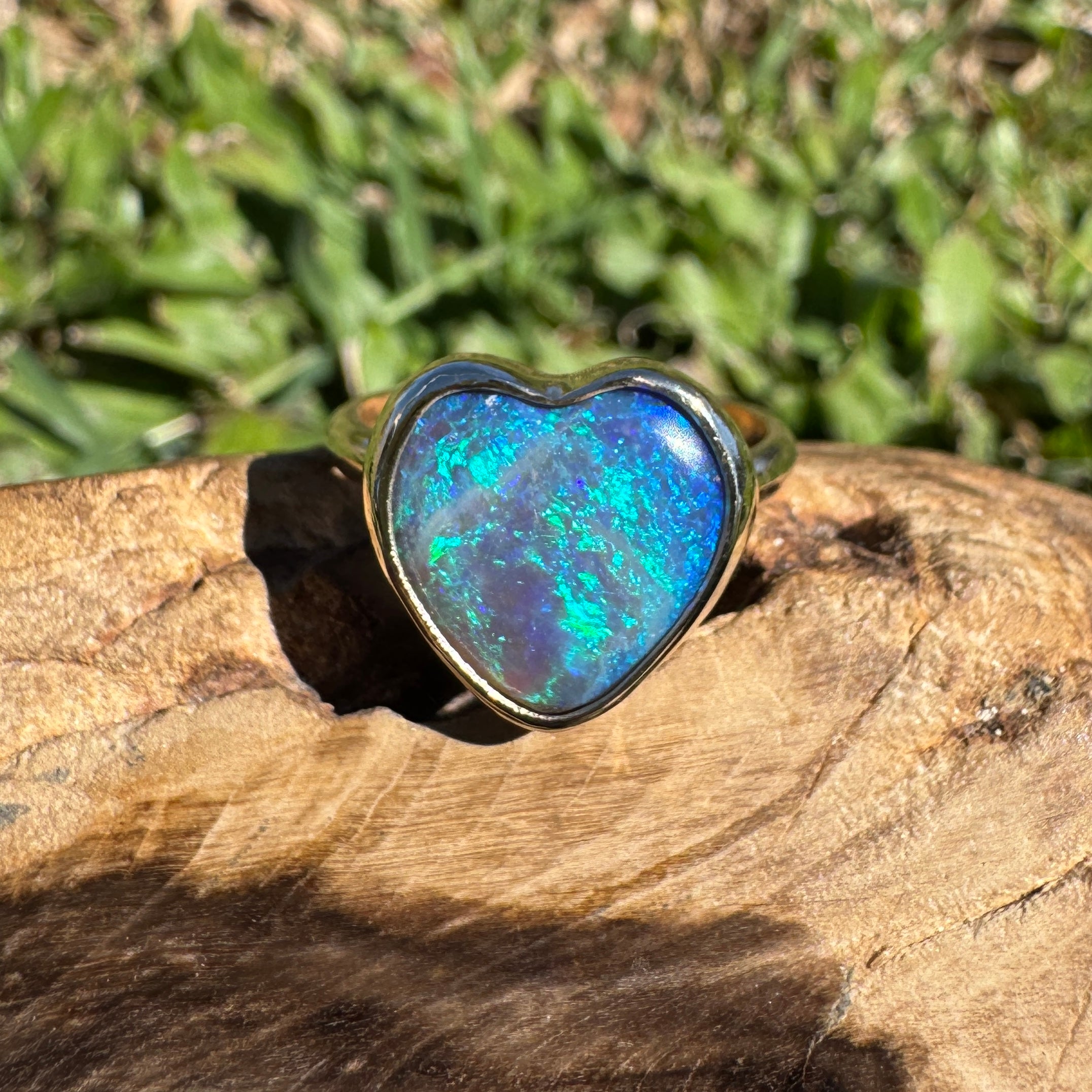 3.9ct Lightning Ridge Semi Black Opal Ring ~ 'Ningaloo Blaze' | 9ct Yellow Gold | Solid Australian Opal