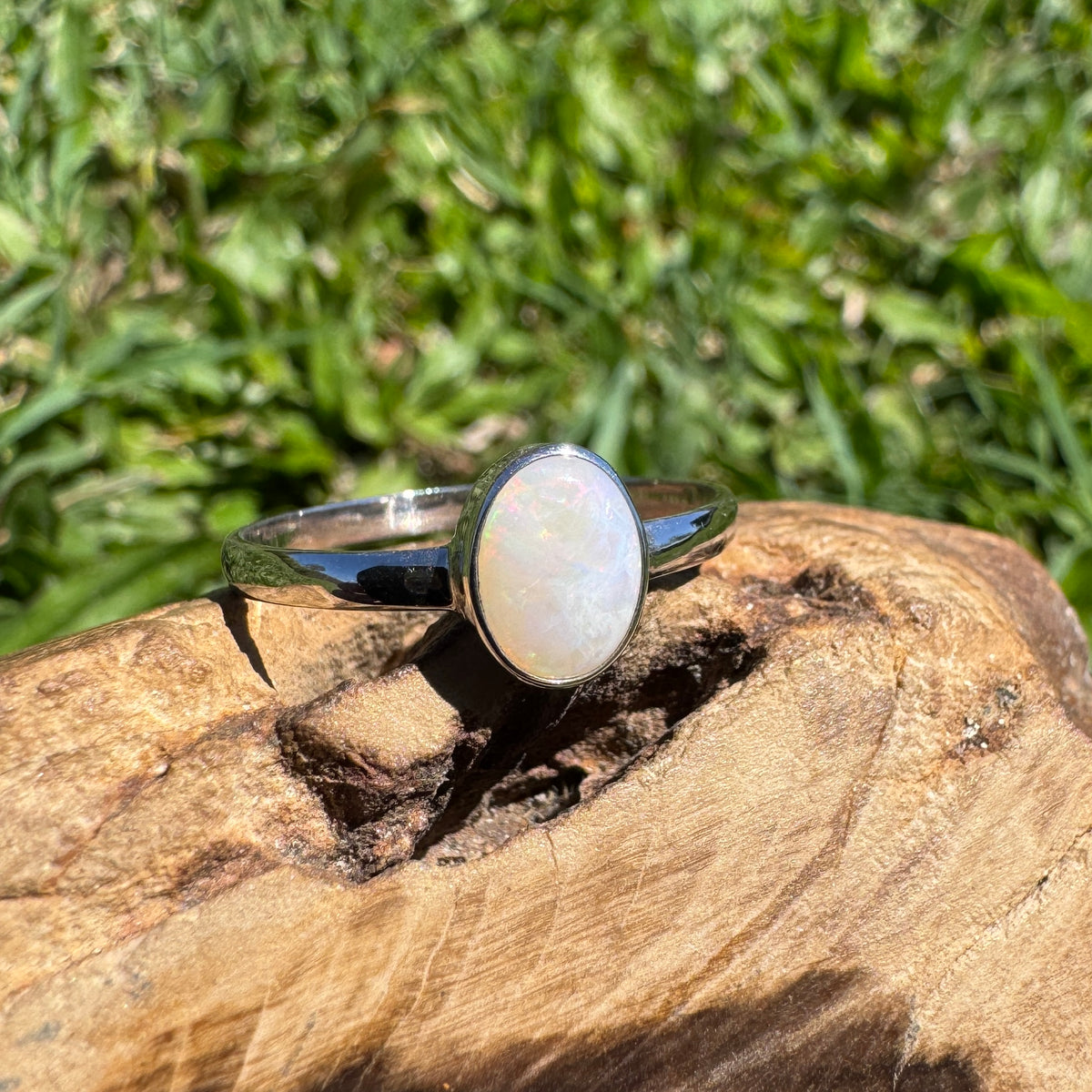 0.9ct Coober Pedy Opal Ring ~ 'Queenstown Firelight' | 925 Sterling Silver | Solid Australian Opal