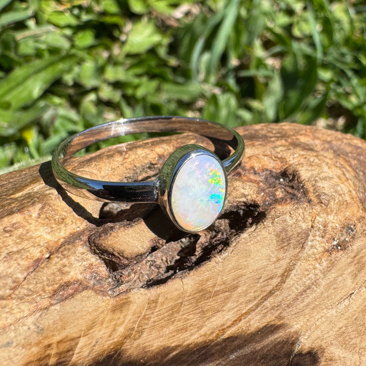 0.9ct Coober Pedy Opal Ring ~ 'Queenstown Firelight' | 925 Sterling Silver | Solid Australian Opal
