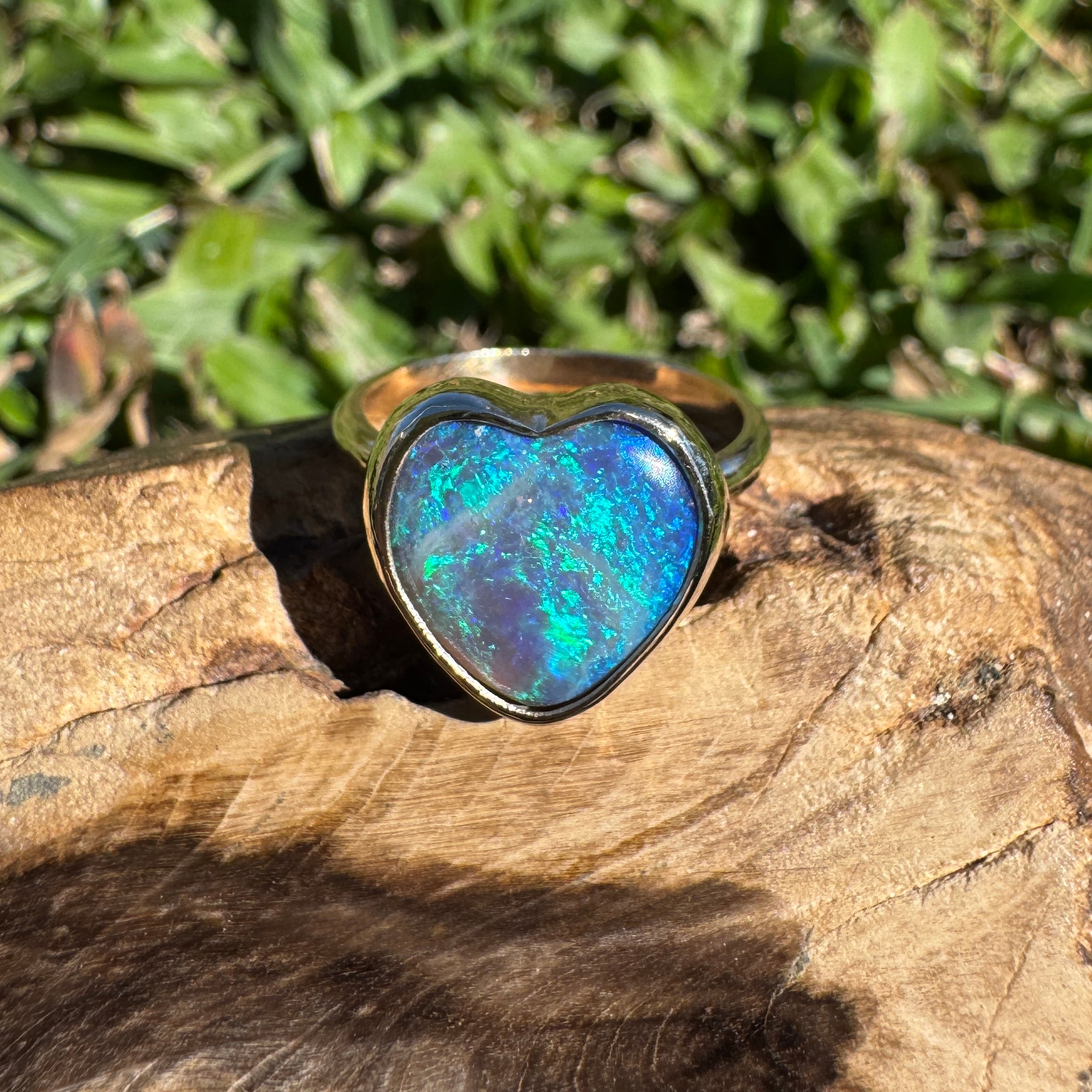 3.9ct Lightning Ridge Semi Black Opal Ring ~ 'Ningaloo Blaze' | 9ct Yellow Gold | Solid Australian Opal