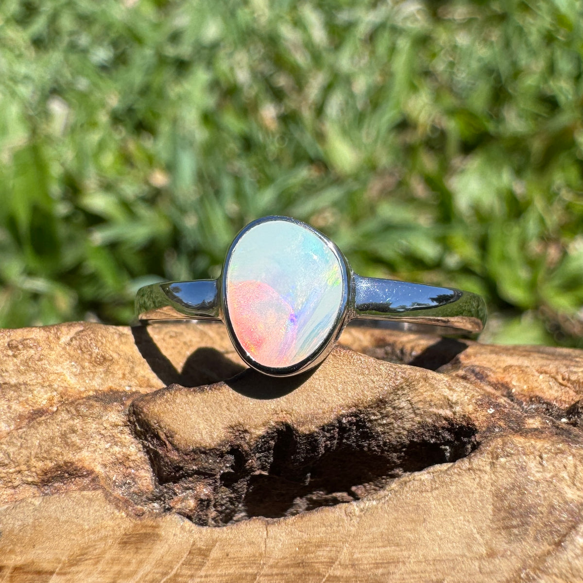 0.8ct Coober Pedy Opal Ring ~ 'Ellery Creek Blue' | 925 Sterling Silver | Solid Australian Opal