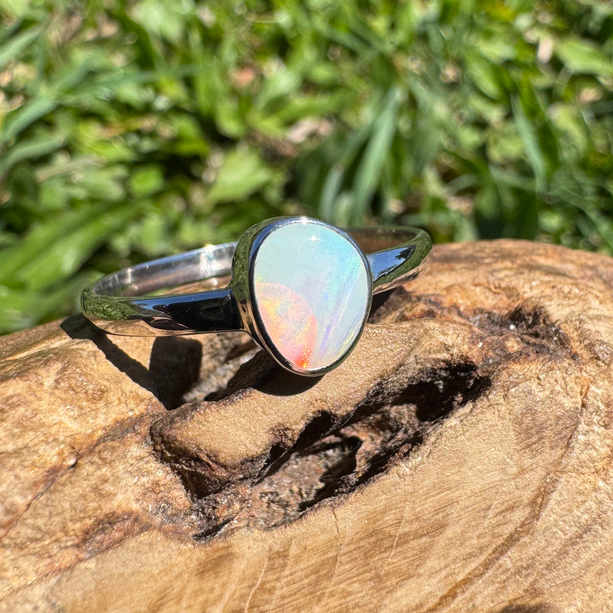 0.8ct Coober Pedy Opal Ring ~ 'Ellery Creek Blue' | 925 Sterling Silver | Solid Australian Opal