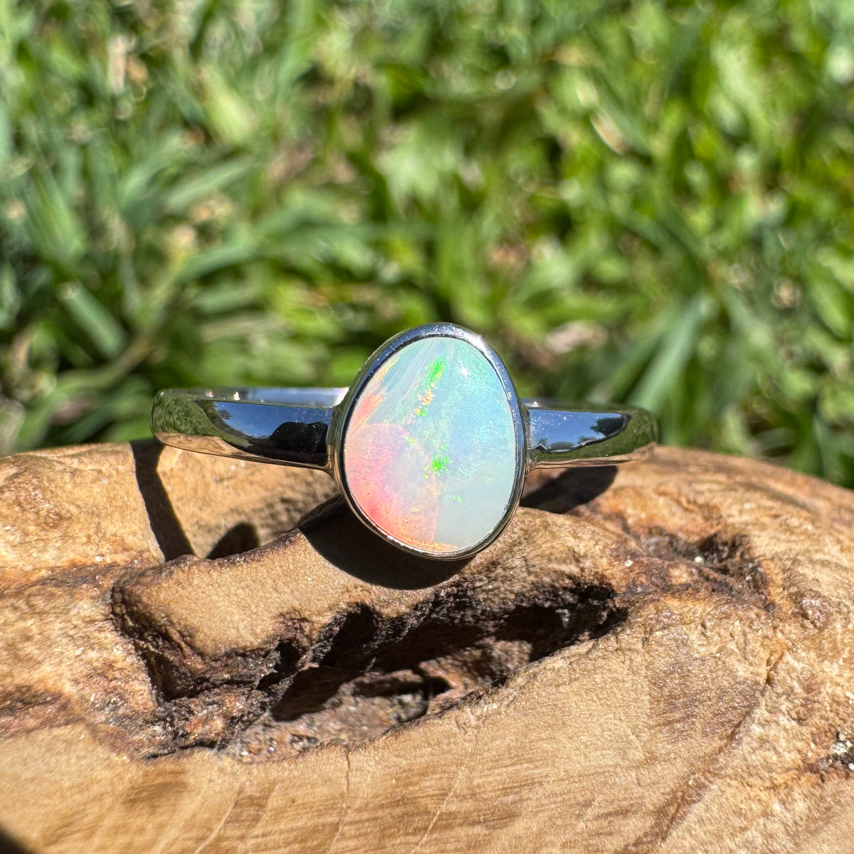 0.8ct Coober Pedy Opal Ring ~ 'Ellery Creek Blue' | 925 Sterling Silver | Solid Australian Opal