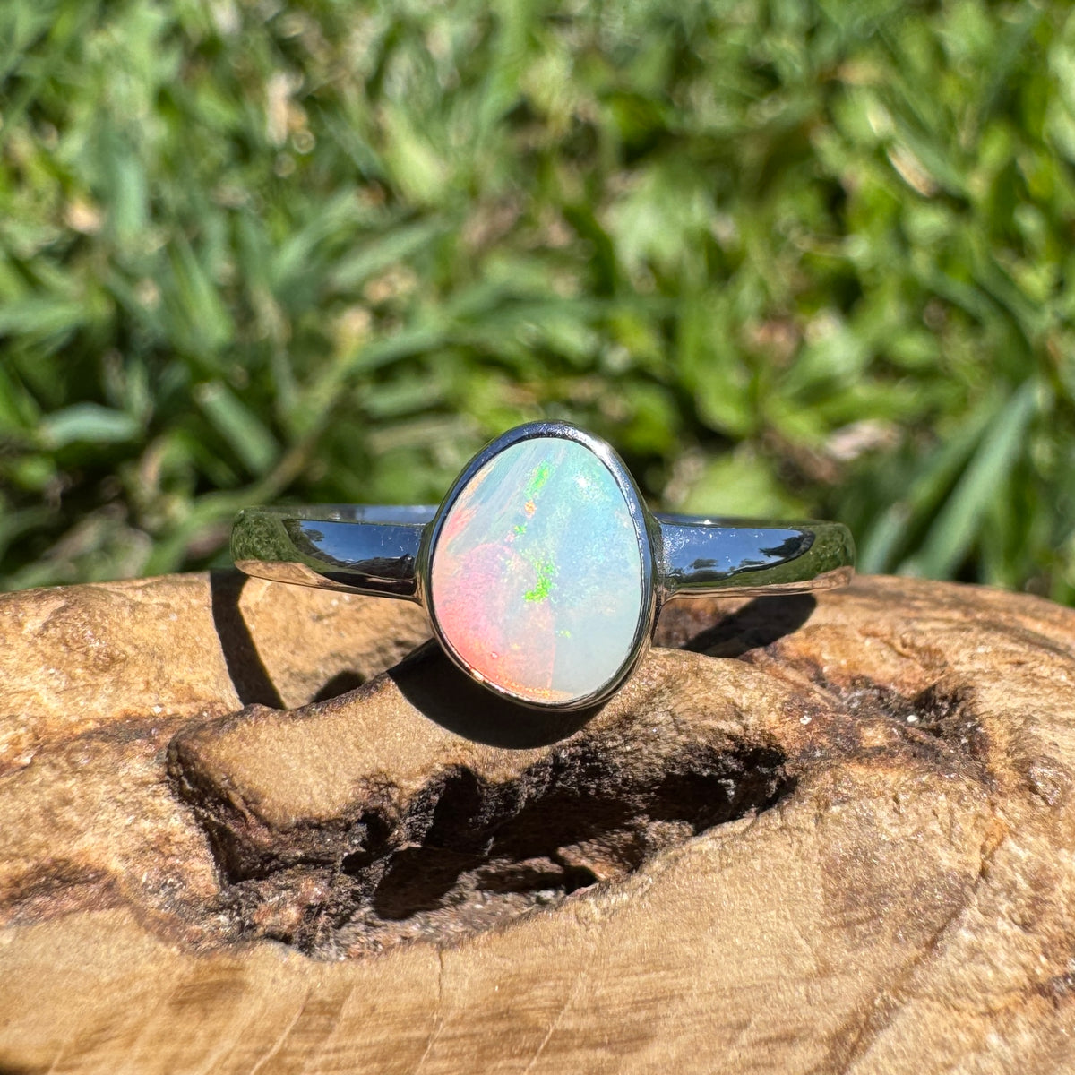 0.8ct Coober Pedy Opal Ring ~ 'Ellery Creek Blue' | 925 Sterling Silver | Solid Australian Opal